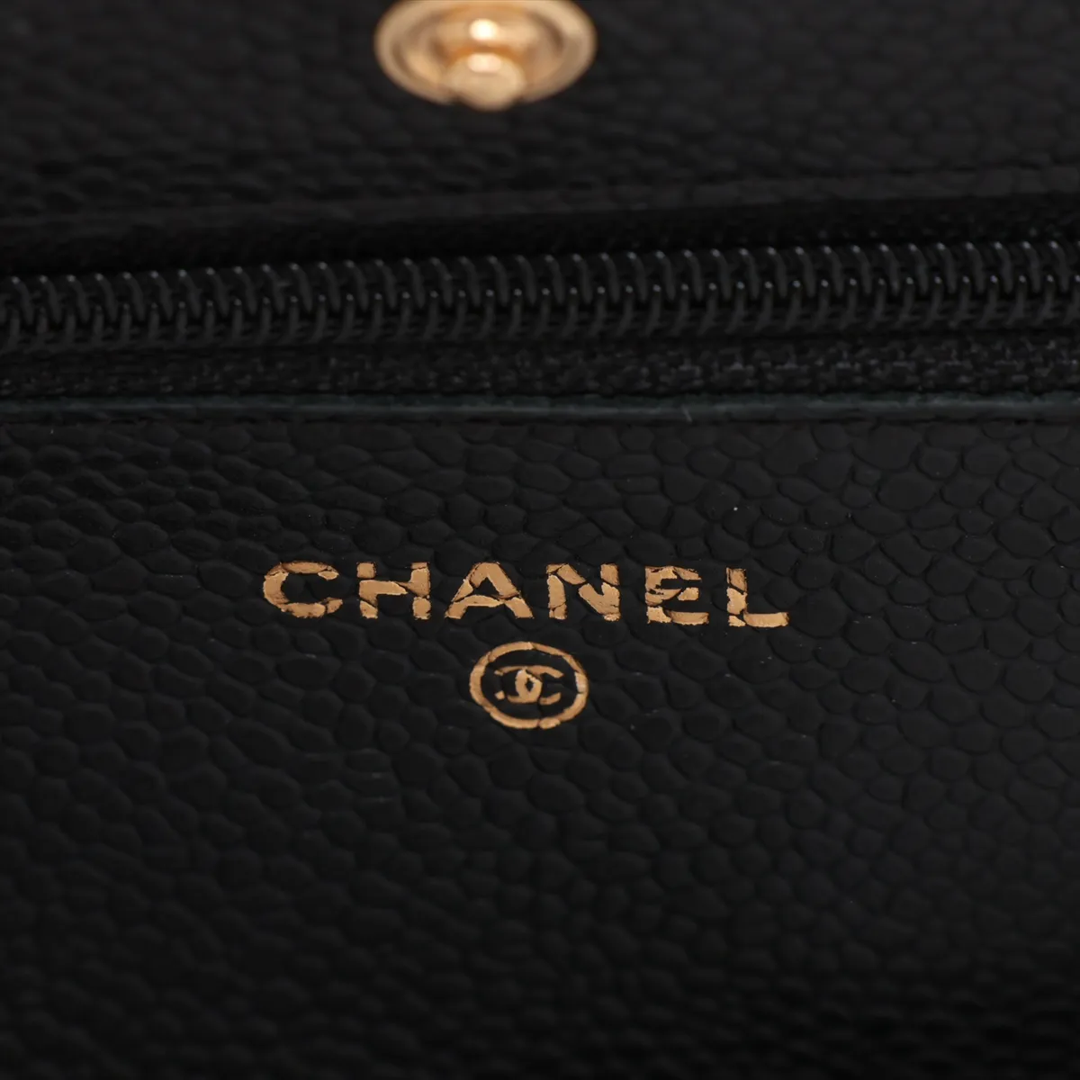 Matelassé Caviar Skin Chain Wallet, Black with Gold Hardware, 16924232, Serial Number 16 — view 11