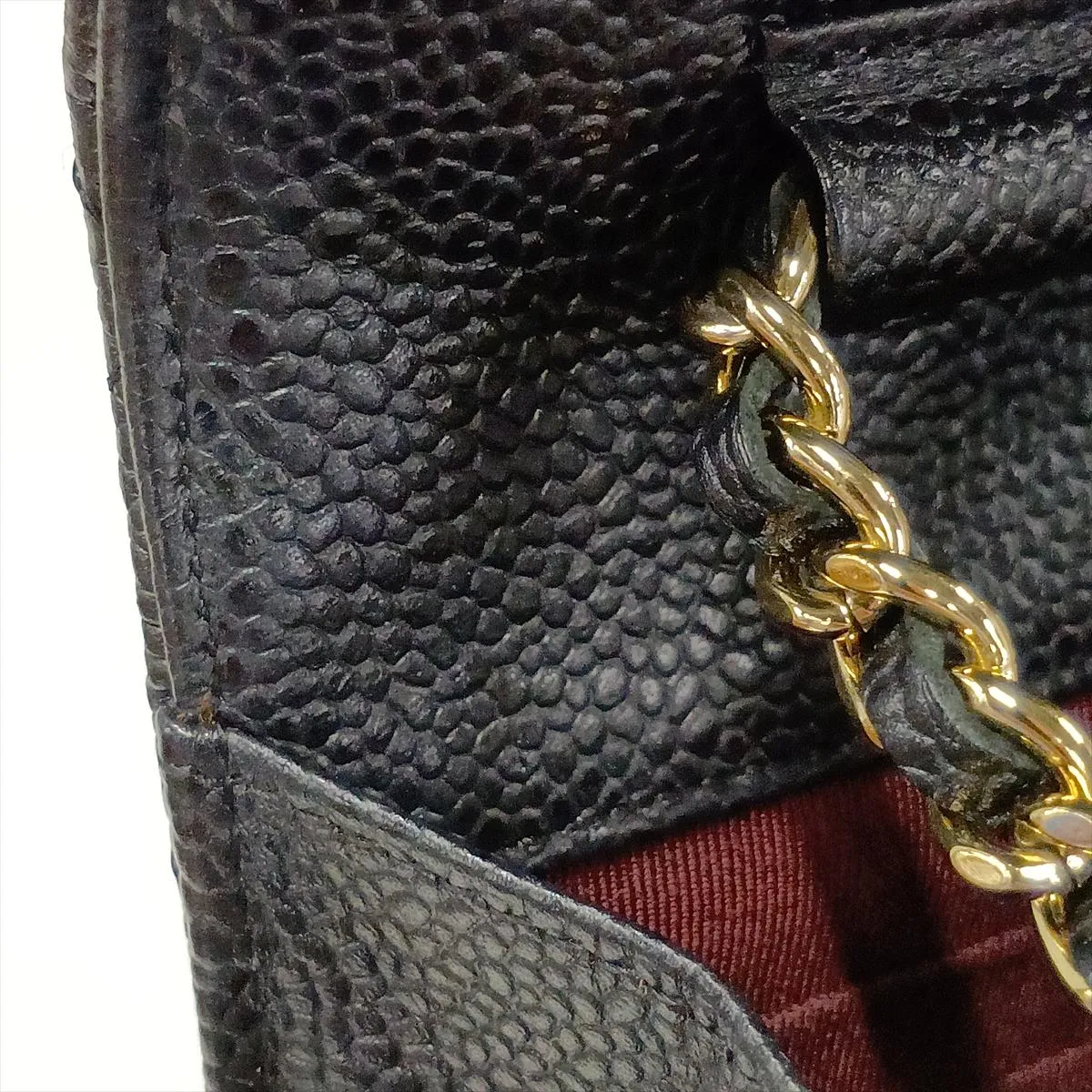 Matelassé Caviar Skin Chain Wallet, Black with Gold Hardware, 16924232, Serial Number 16 — view 13