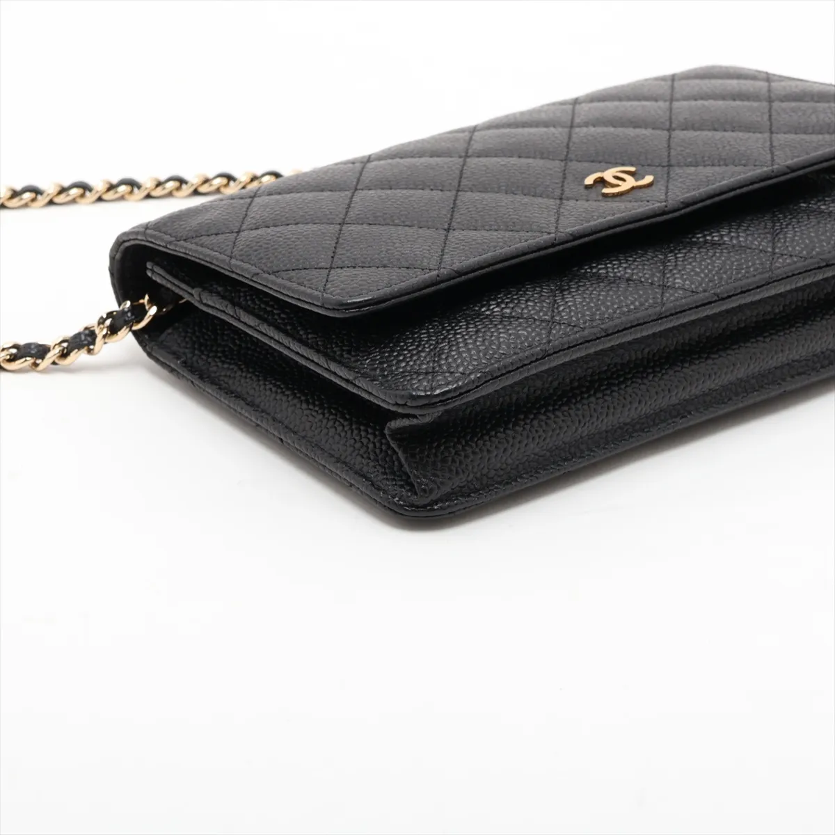 Matelassé Caviar Skin Chain Wallet, Black with Gold Hardware, 16924232, Serial Number 16 — view 4