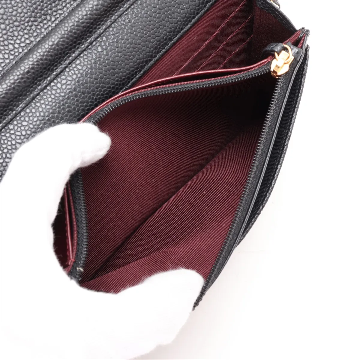 Matelassé Caviar Skin Chain Wallet, Black with Gold Hardware, 16924232, Serial Number 16 — view 8