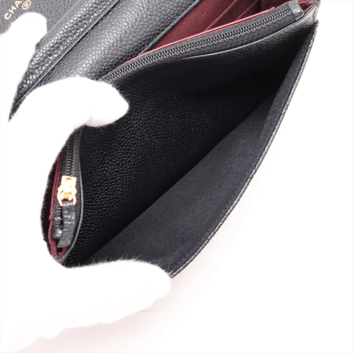 Matelassé Caviar Skin Chain Wallet, Black with Gold Hardware, 16924232, Serial Number 16 — view 9