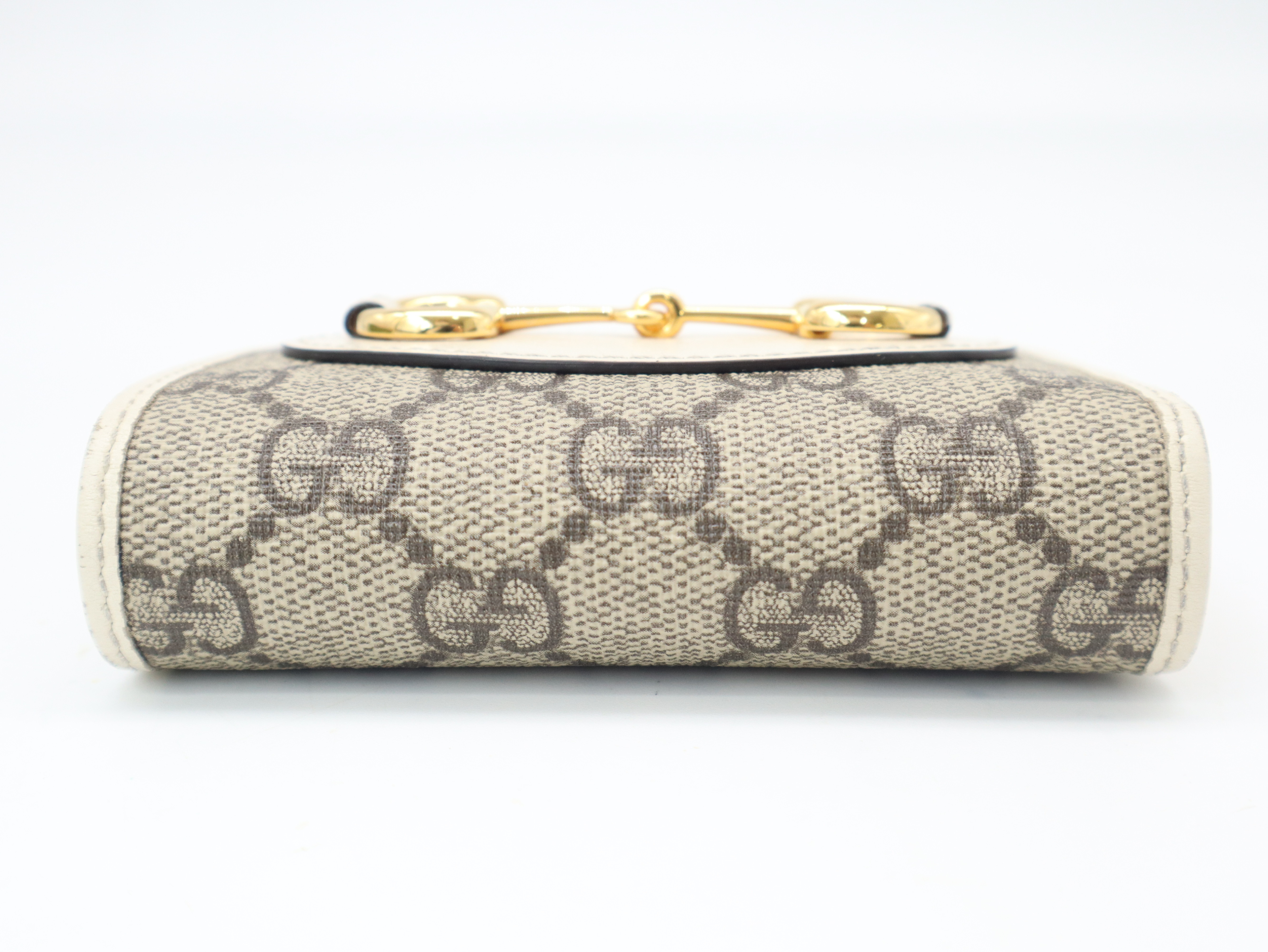 621887 Horsebit 1955 Compact Wallet, GG Supreme Canvas x Leather, Beige/Brown, with Box and Dust Bag. — view 3