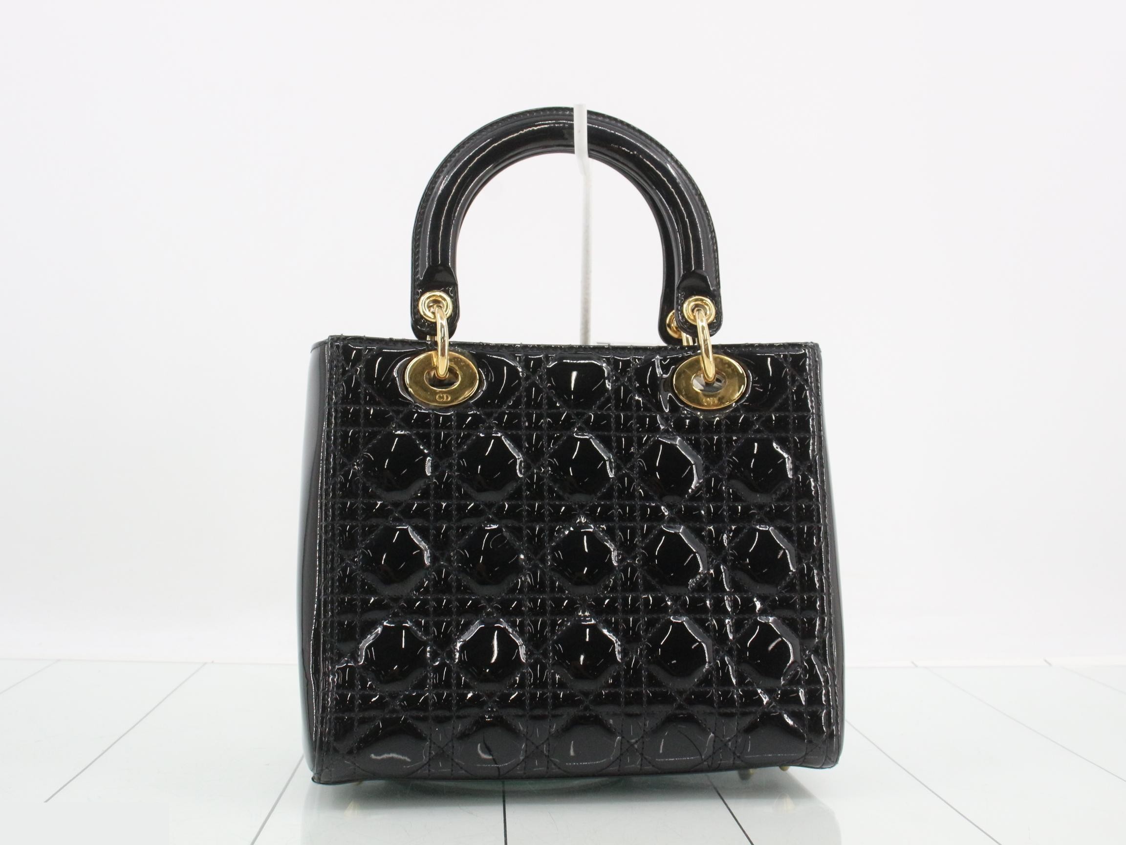 Lady Dior Canage Enamel 2-Way Handbag, Black — view 2