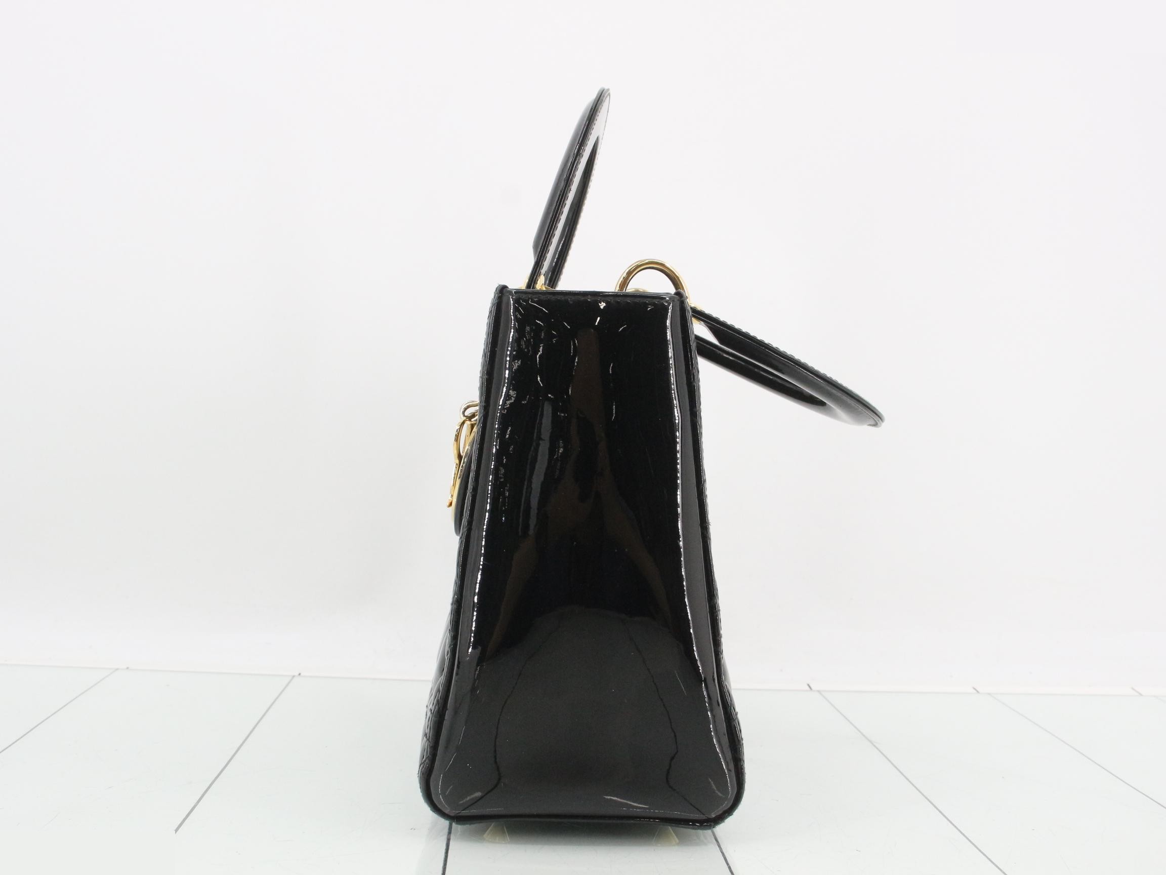 Lady Dior Canage Enamel 2-Way Handbag, Black — view 3