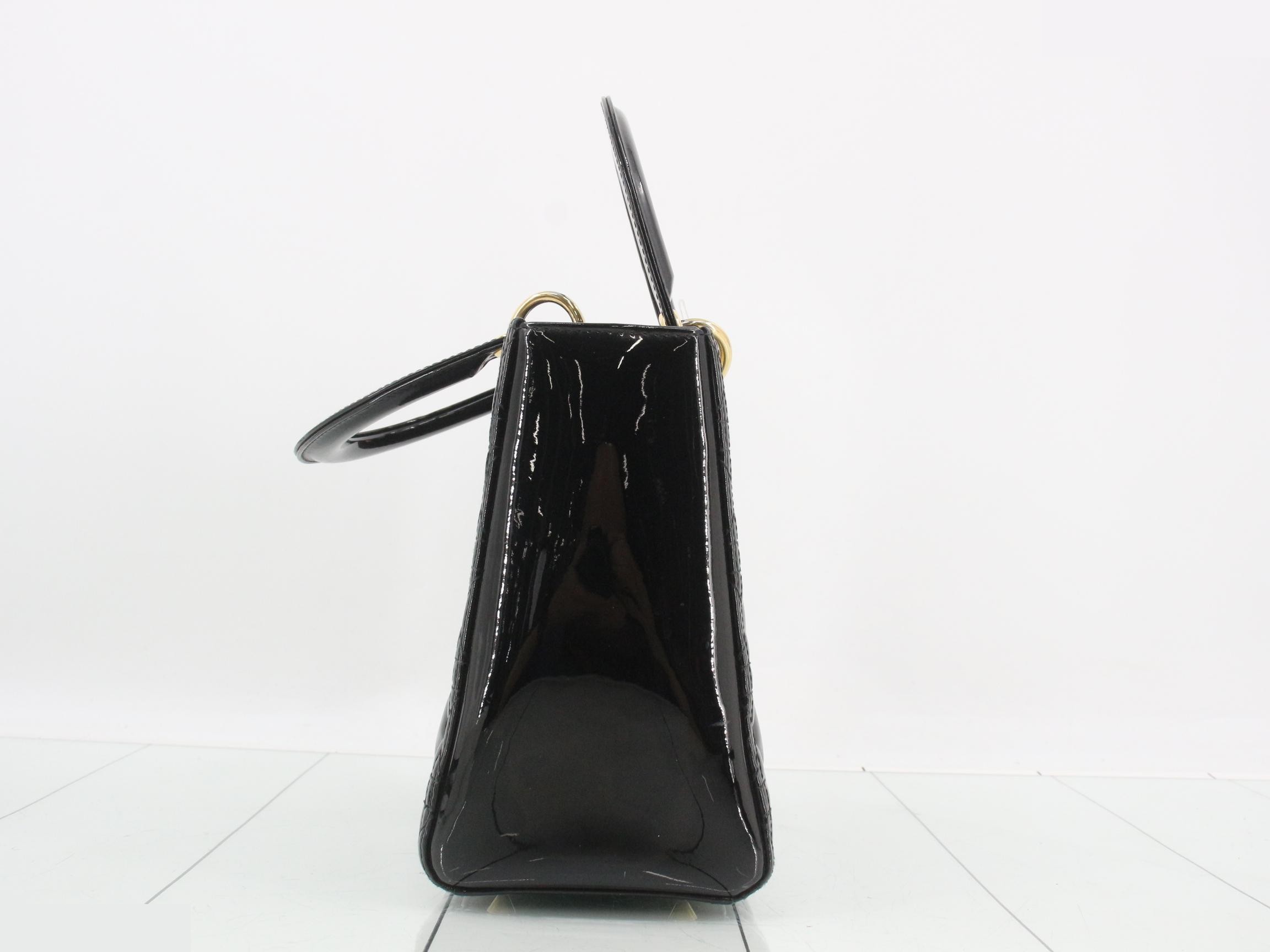 Lady Dior Canage Enamel 2-Way Handbag, Black — view 4