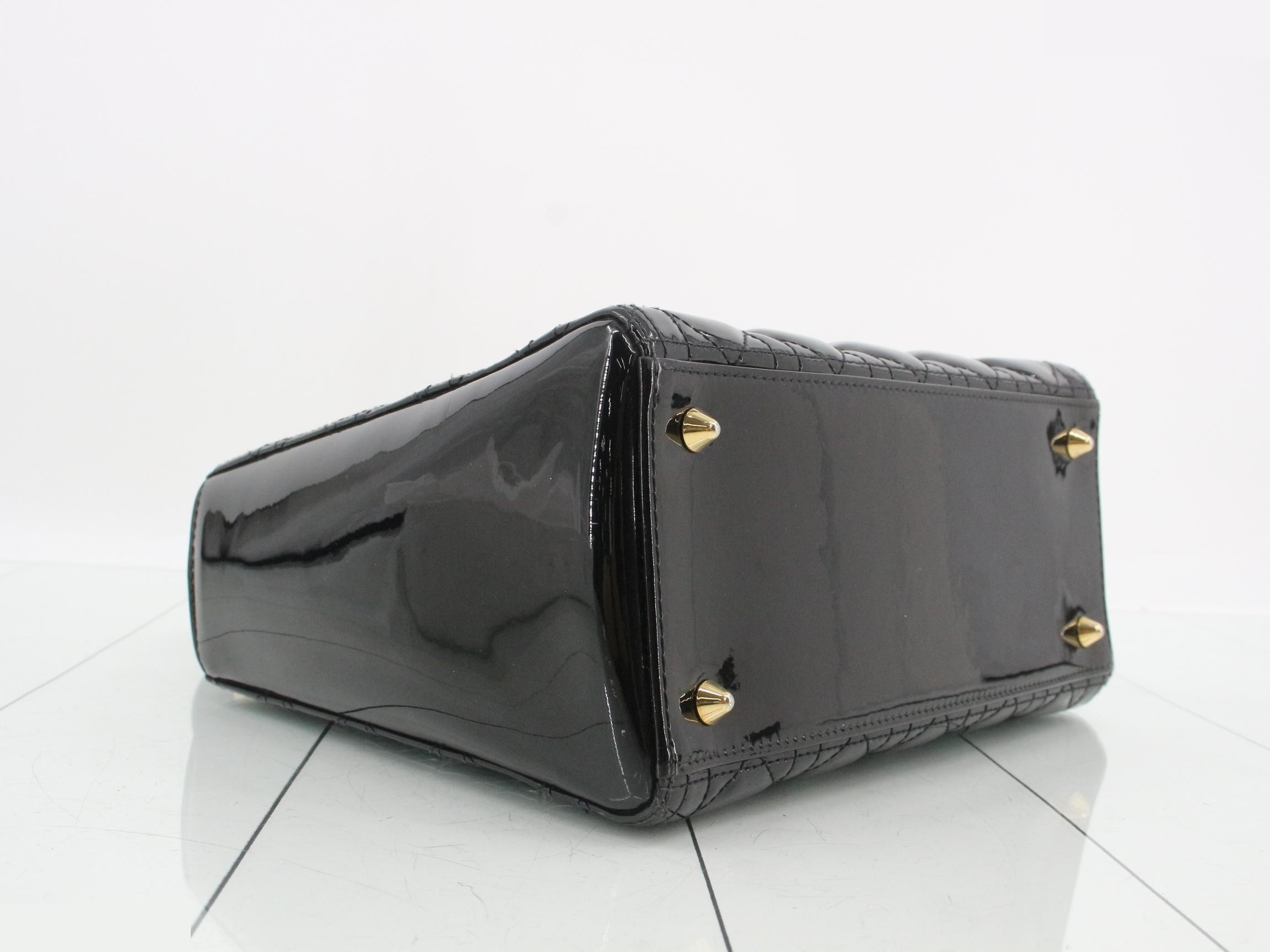 Lady Dior Canage Enamel 2-Way Handbag, Black — view 5