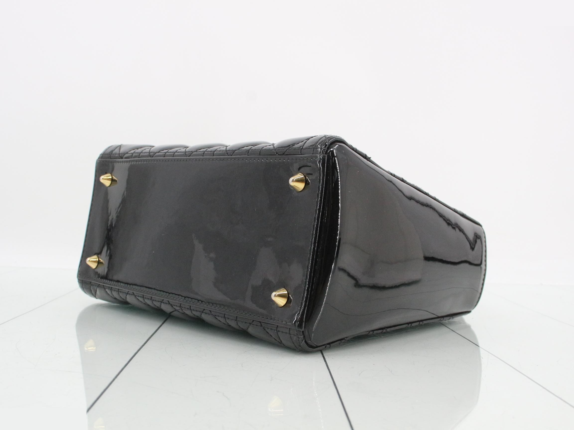 Lady Dior Canage Enamel 2-Way Handbag, Black — view 6