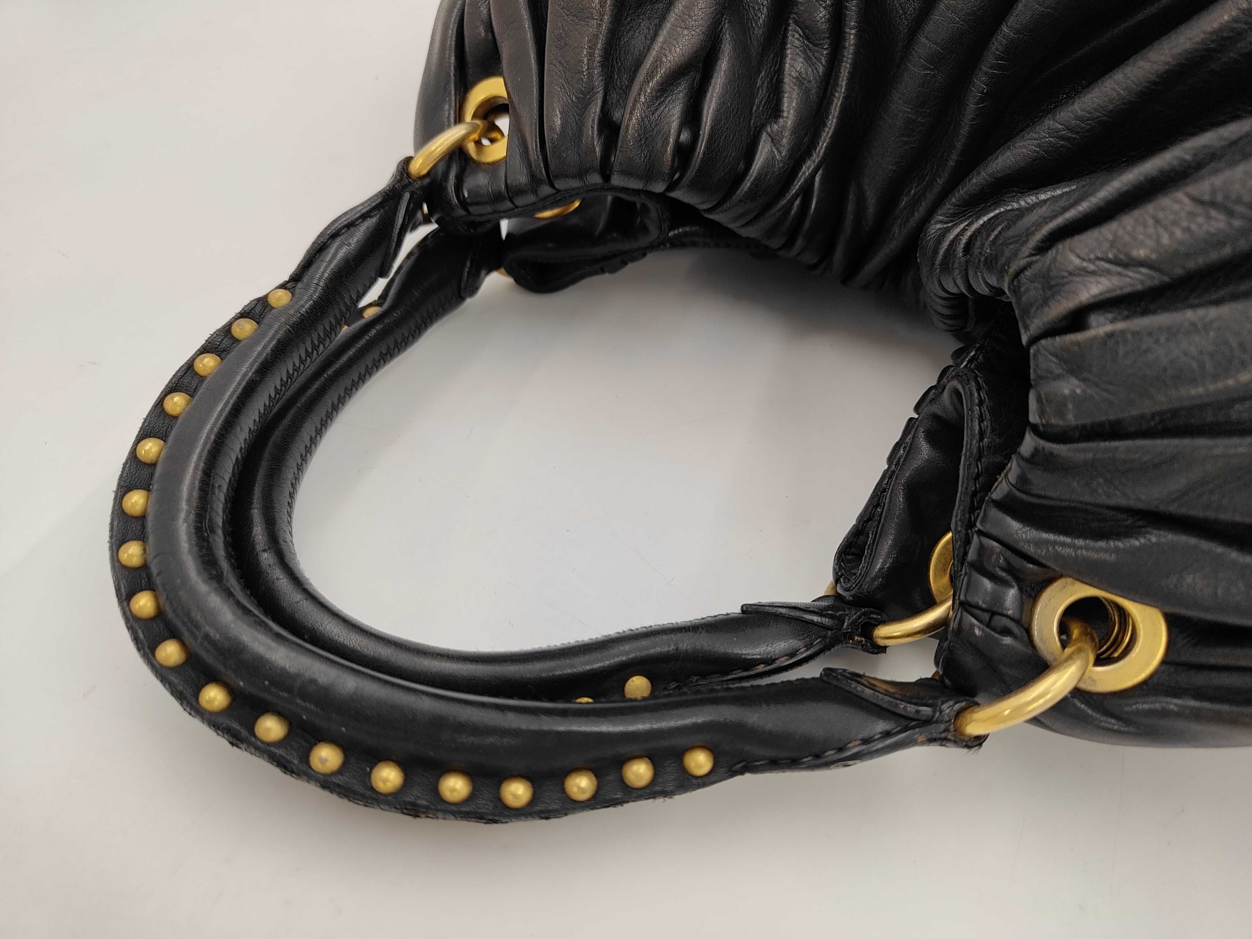 Gathered Studded Leather Black One-Shoulder Bag with Shoulder Strap — view 5