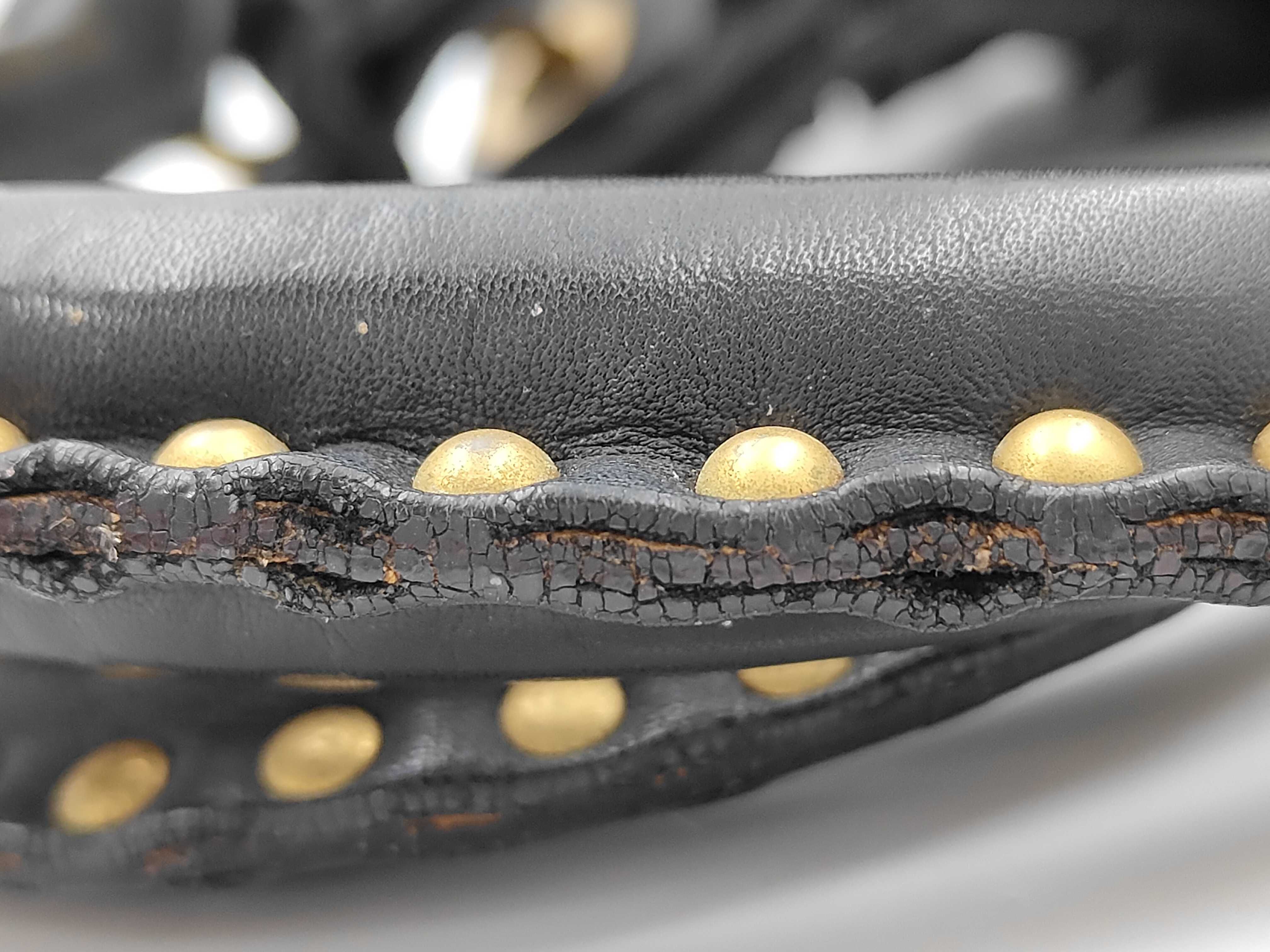 Gathered Studded Leather Black One-Shoulder Bag with Shoulder Strap — view 6