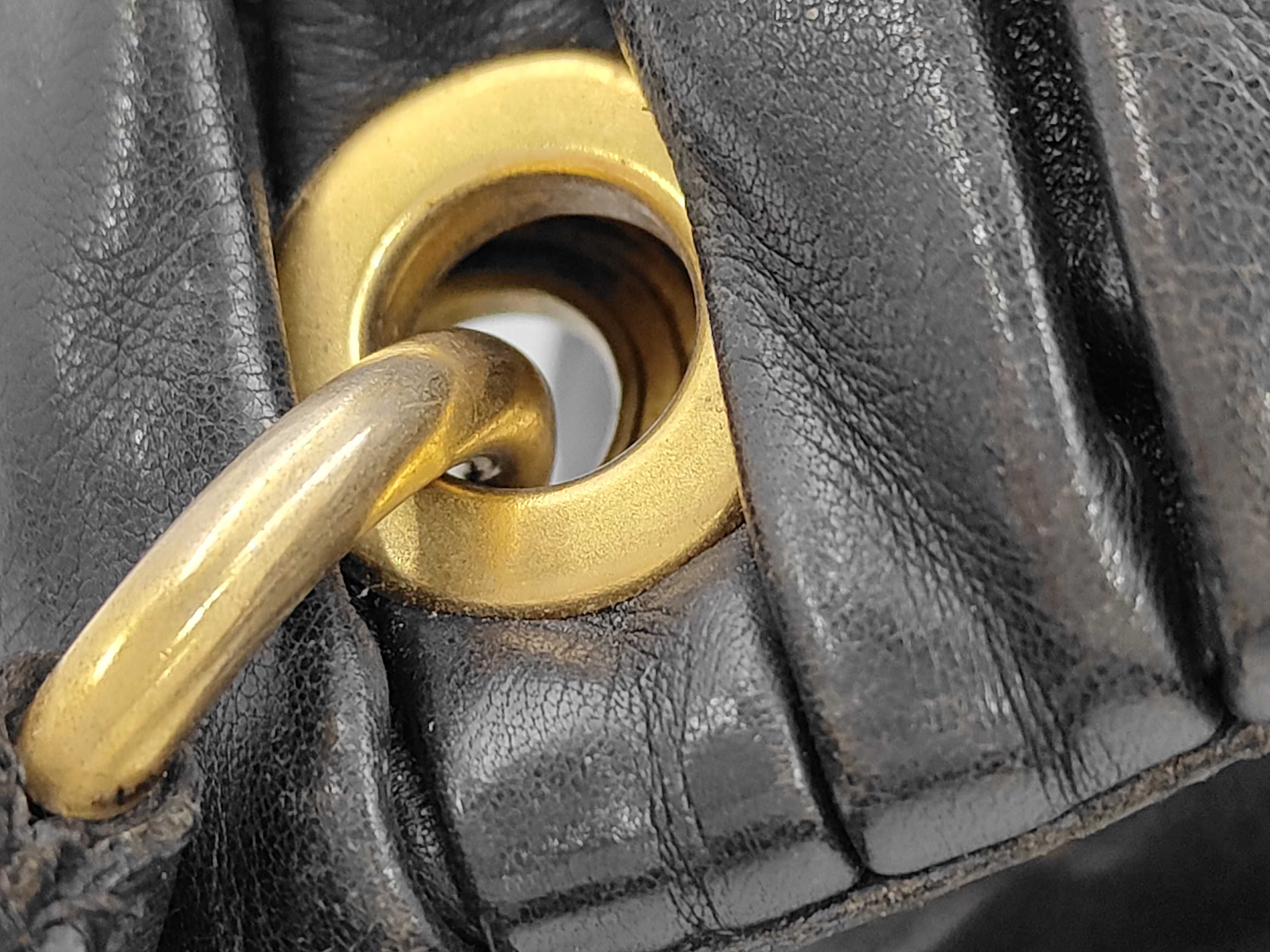 Gathered Studded Leather Black One-Shoulder Bag with Shoulder Strap — view 7