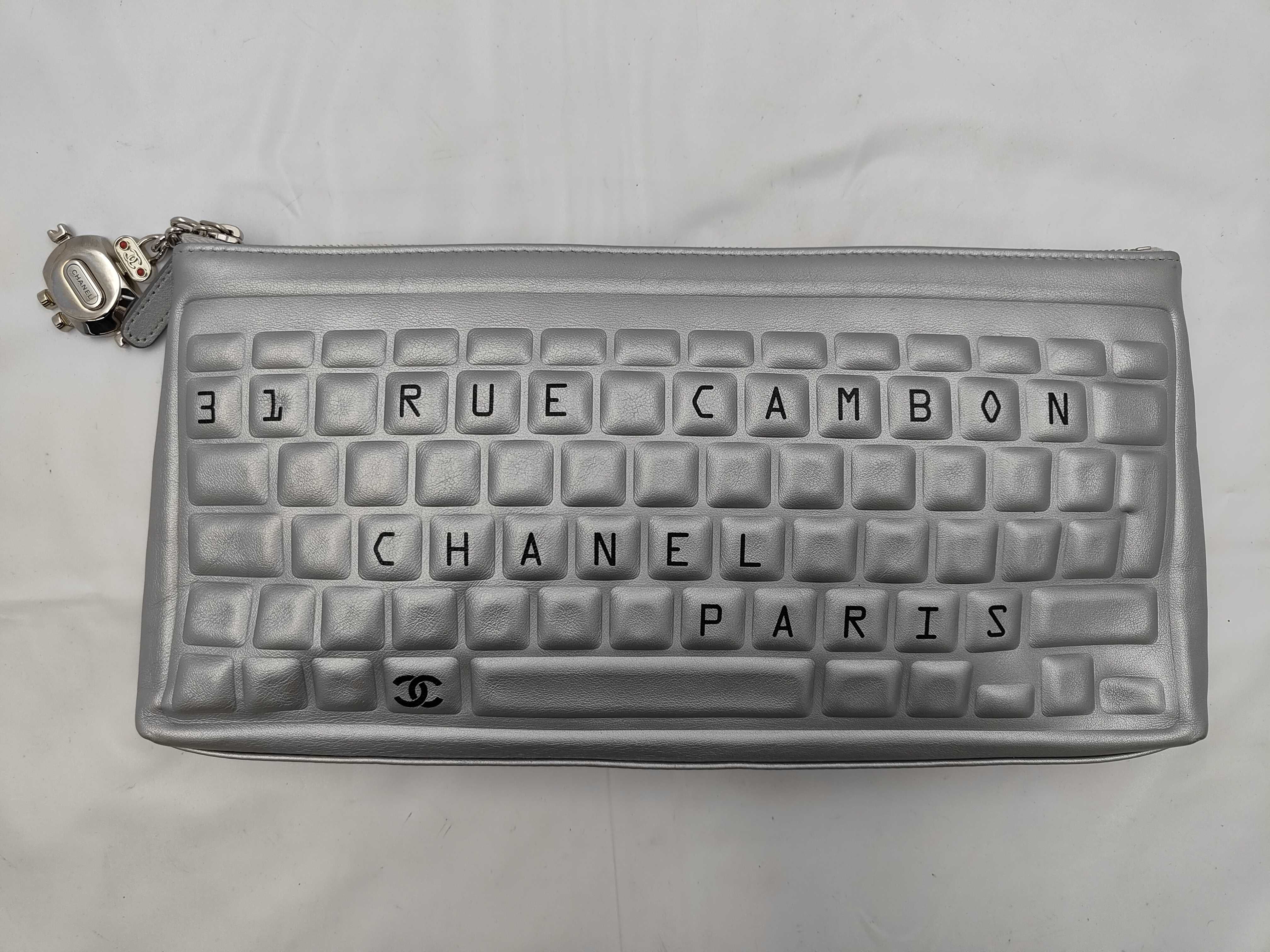 RUE CAMBON Keyboard Clutch Bag, Silver Leather, Serial Number 24