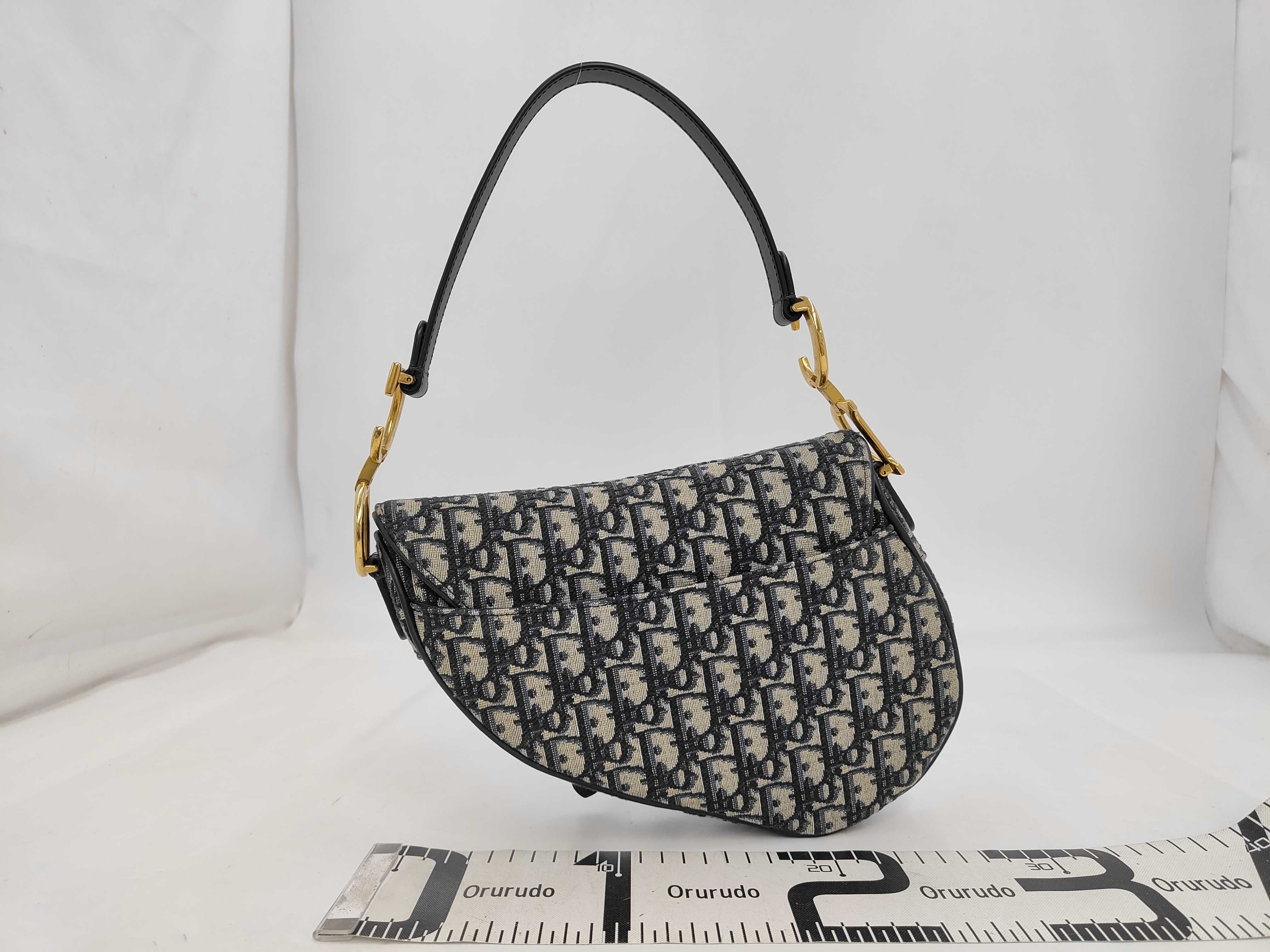 Saddle 2-Way Shoulder Bag, Medium, Navy Canvas, Gold Hardware. — view 2