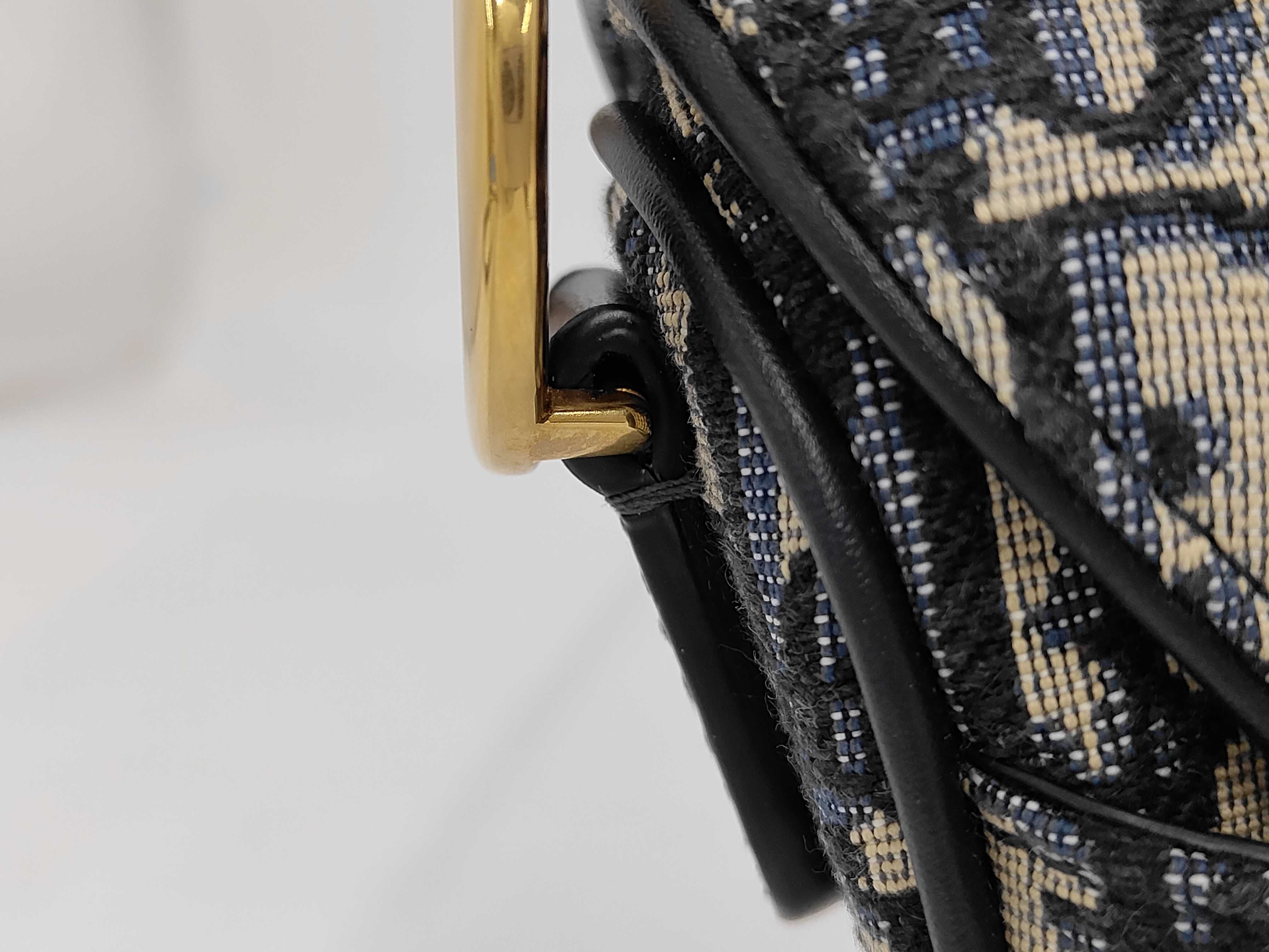 Saddle 2-Way Shoulder Bag, Medium, Navy Canvas, Gold Hardware. — view 3