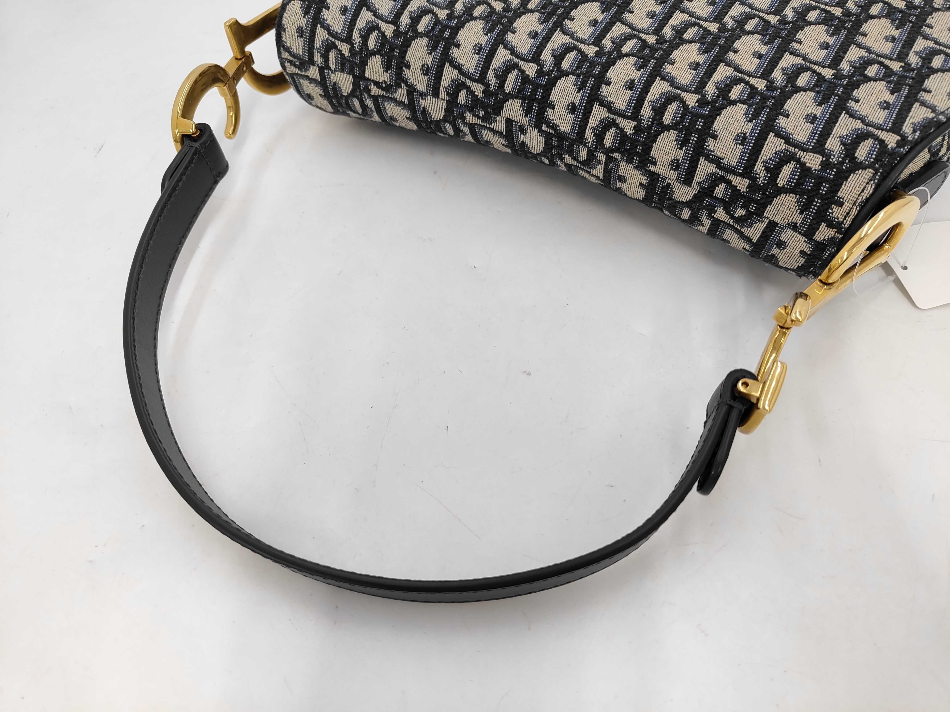Saddle 2-Way Shoulder Bag, Medium, Navy Canvas, Gold Hardware. — view 4