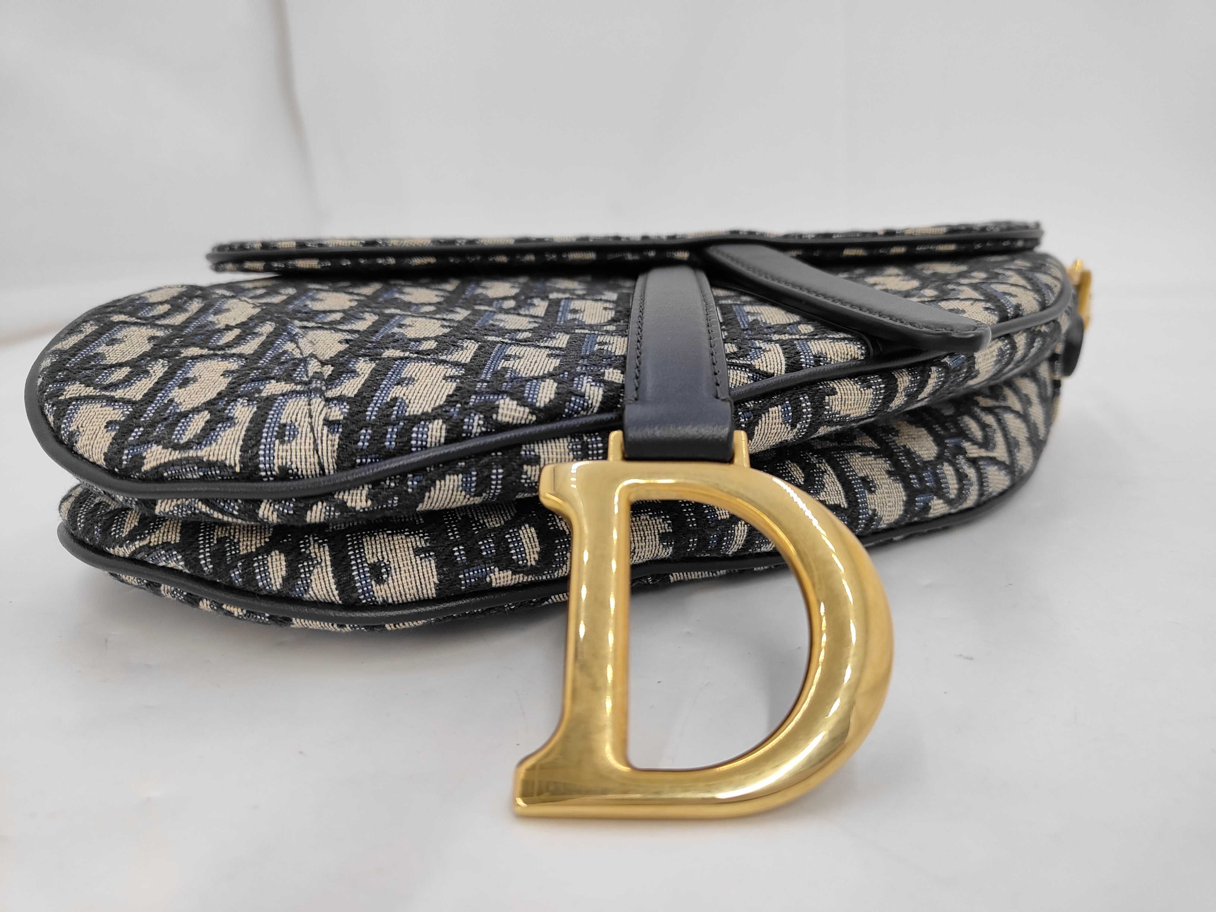 Saddle 2-Way Shoulder Bag, Medium, Navy Canvas, Gold Hardware. — view 7