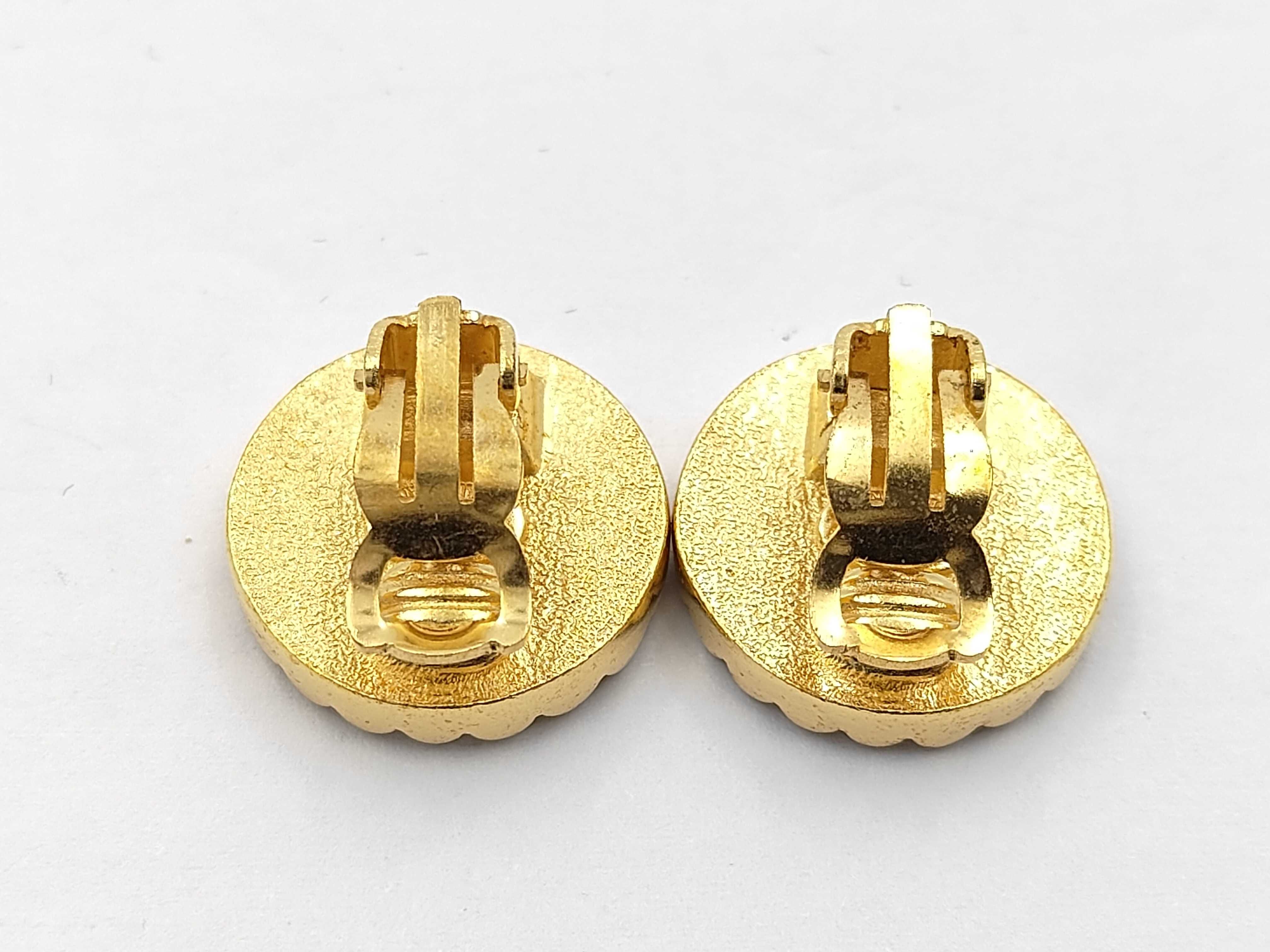 earrings with box, gold and black button design. — view 2