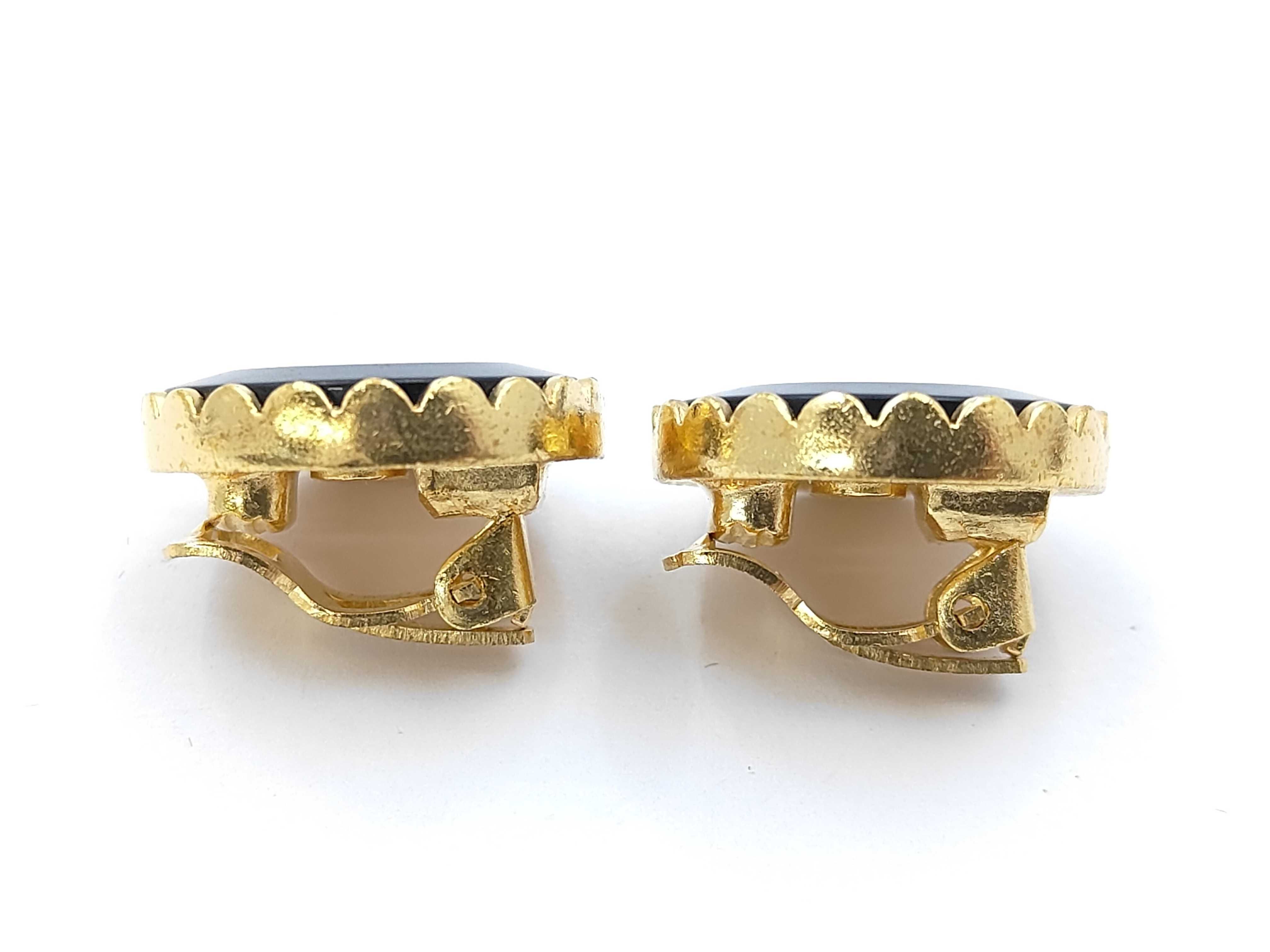 earrings with box, gold and black button design. — view 3