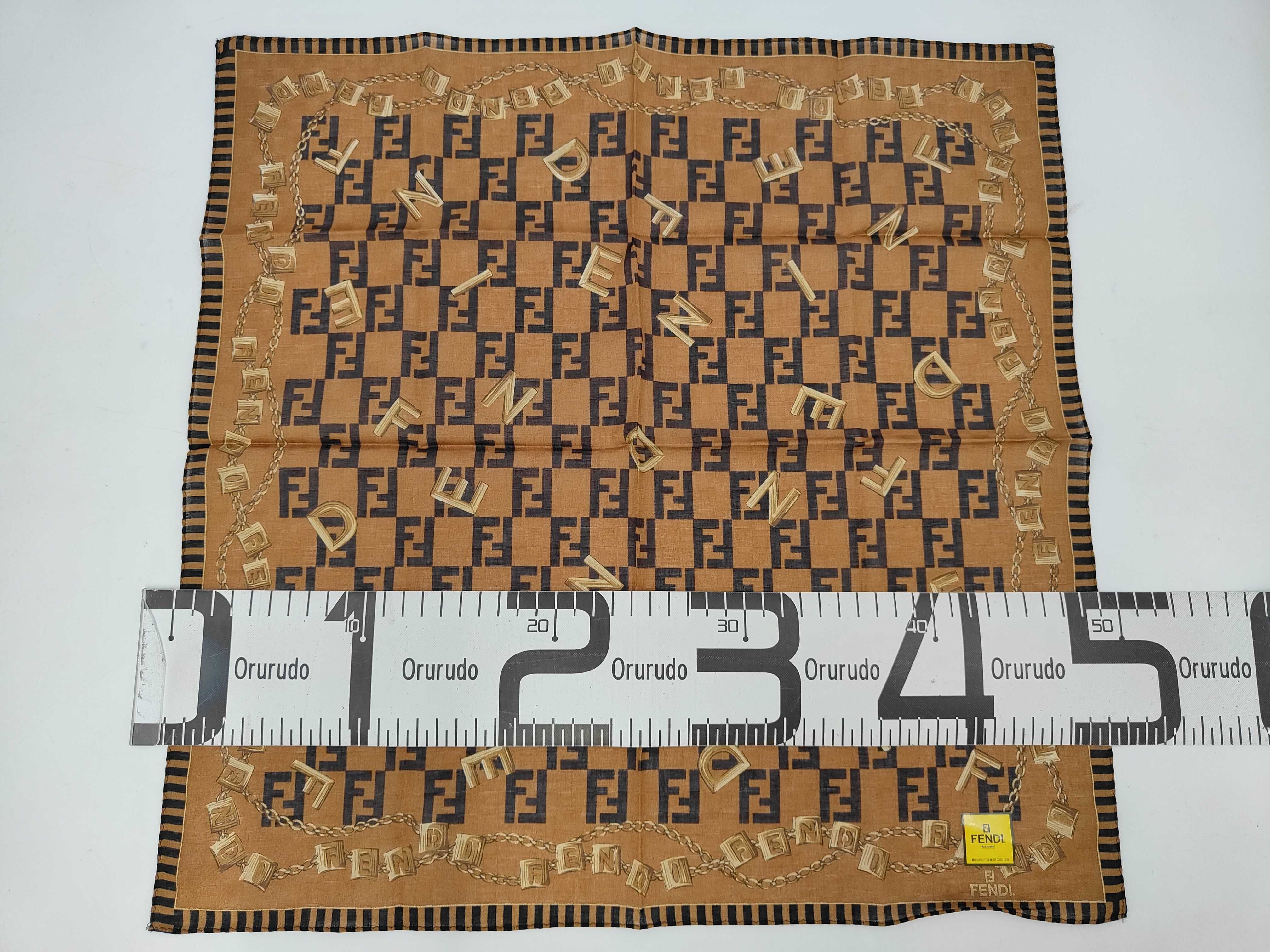 handkerchief scarf with sticker, FF Zucca pattern, chain, brown, other accessories. — view 2