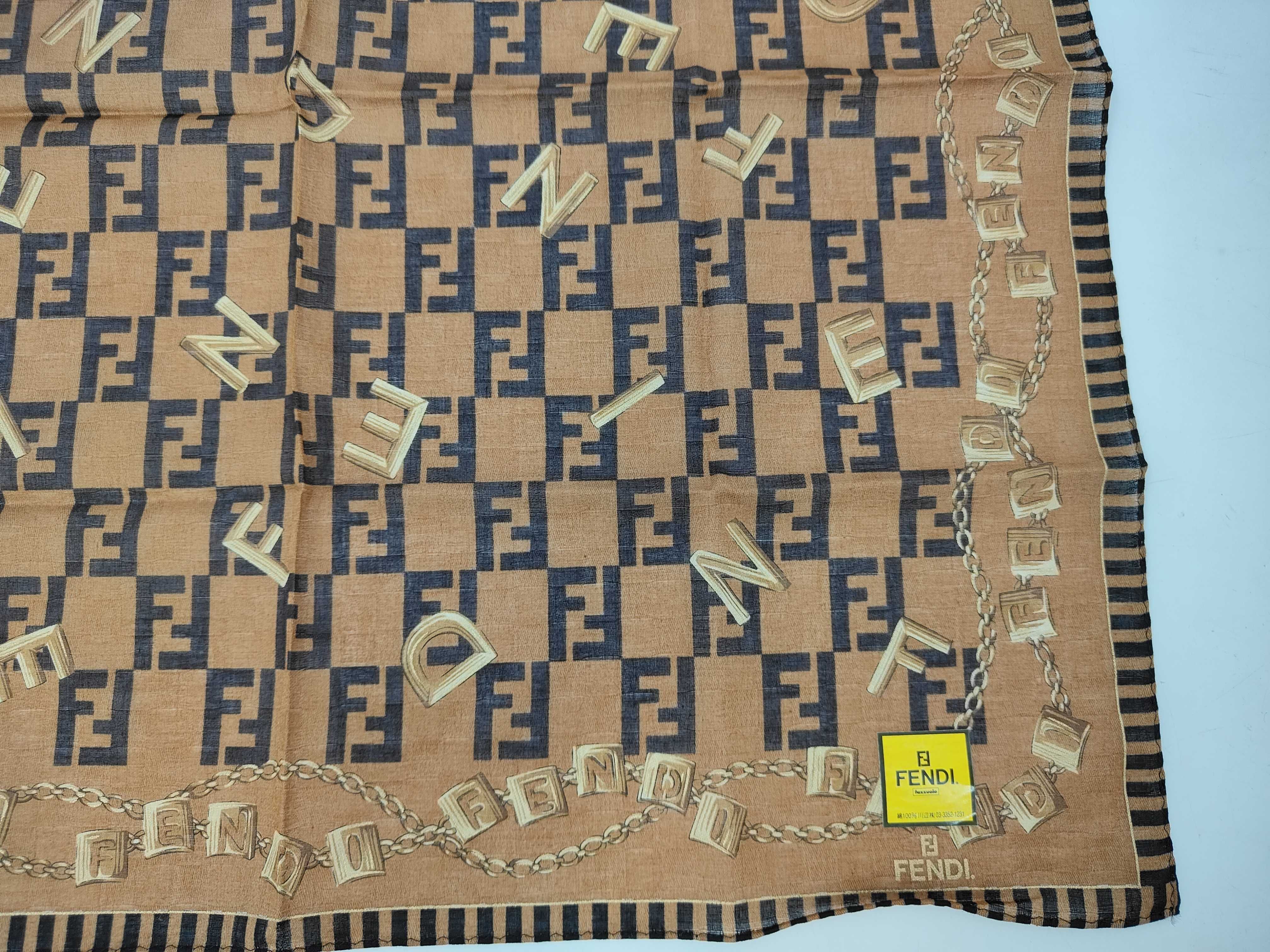 handkerchief scarf with sticker, FF Zucca pattern, chain, brown, other accessories. — view 5