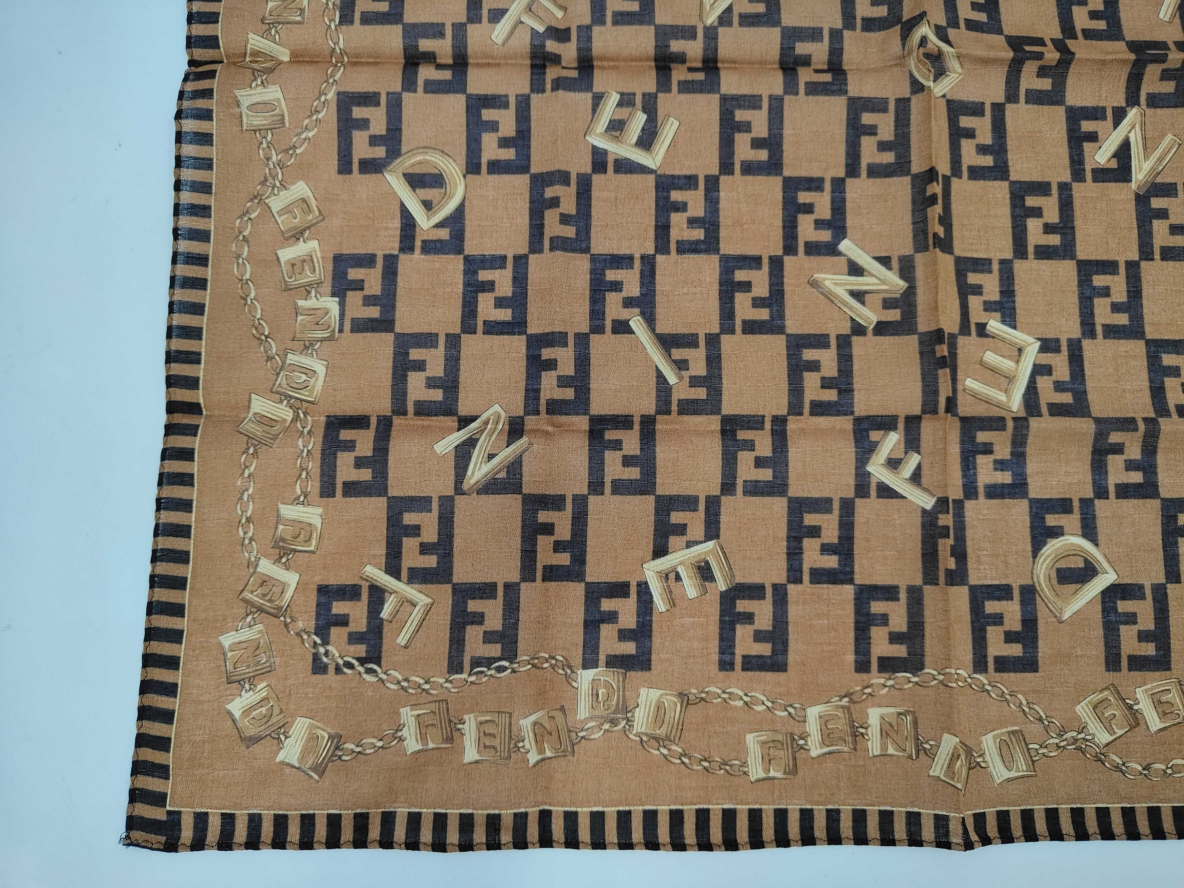 handkerchief scarf with sticker, FF Zucca pattern, chain, brown, other accessories. — view 6