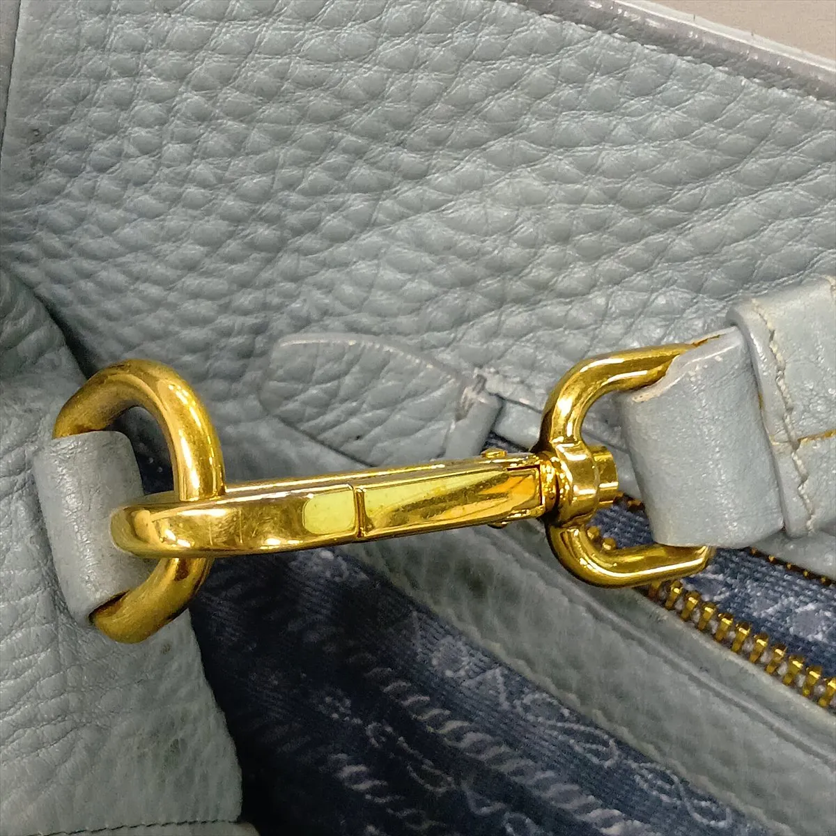 Leather 2-Way Handbag, Blue — view 13