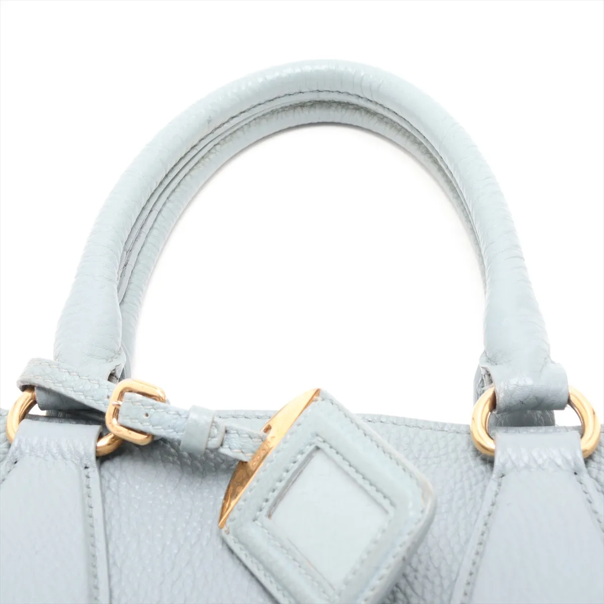 Leather 2-Way Handbag, Blue — view 6