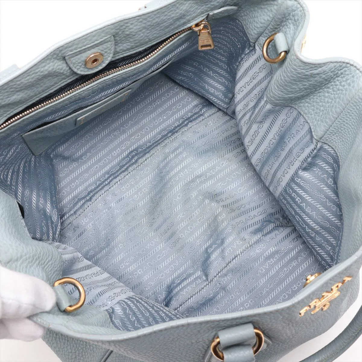 Leather 2-Way Handbag, Blue — view 8