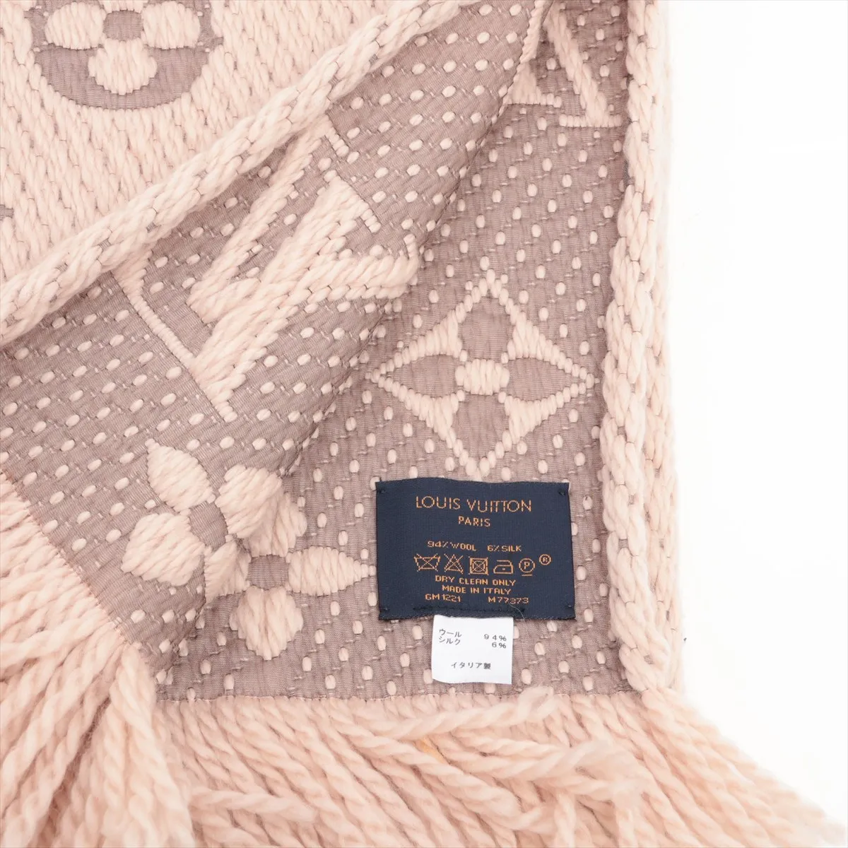 M77373 Echarpe Logo Mania GM1221 Scarf, Wool x Silk, Pink. Shows signs of wear, — view 2