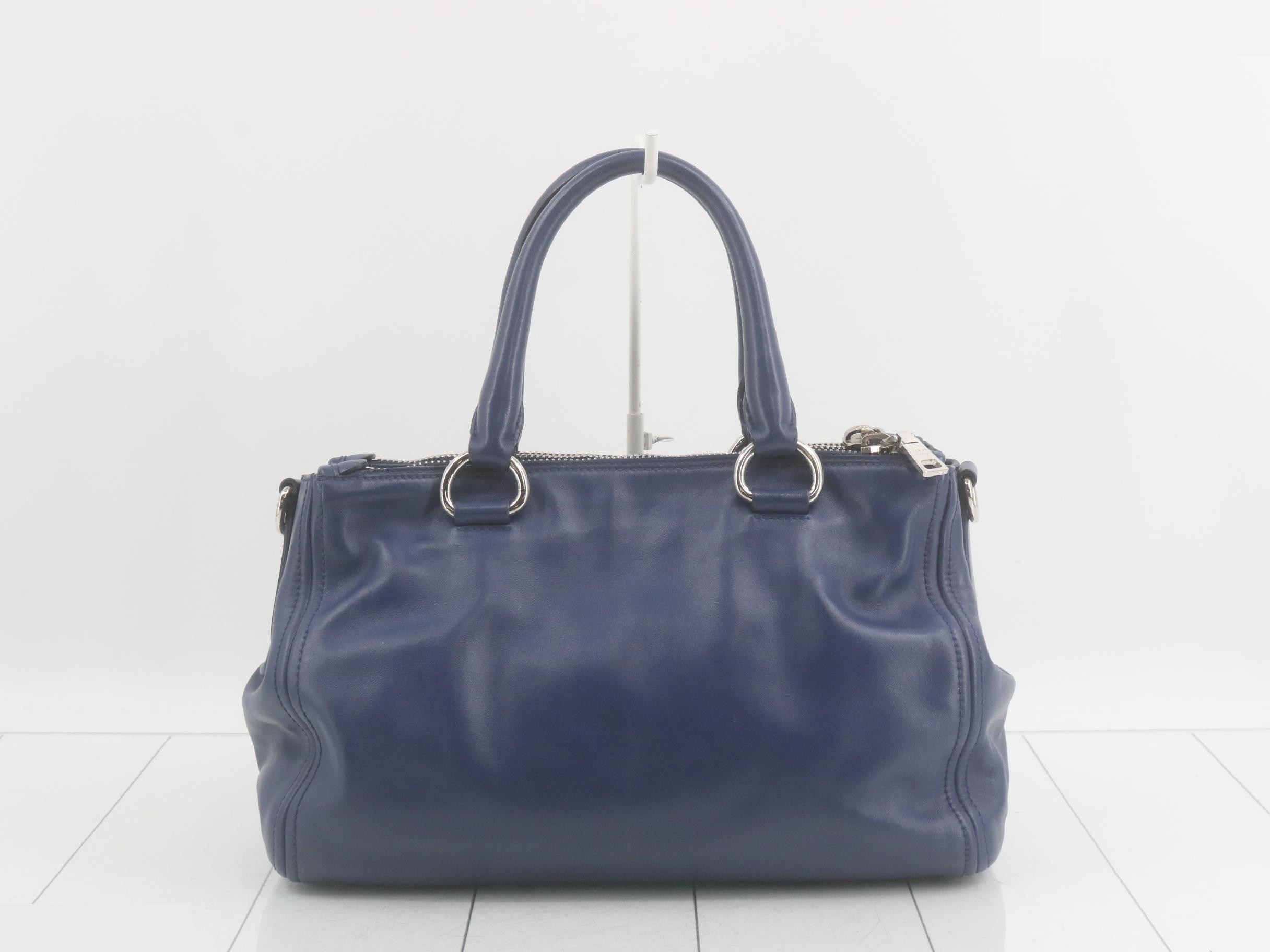 Handbag with shoulder strap, leather, blue — view 2