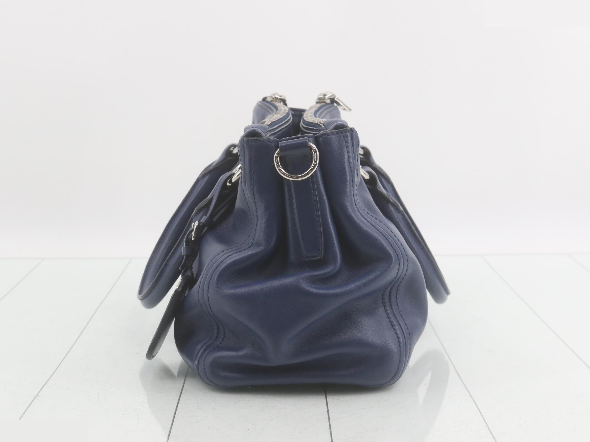 Handbag with shoulder strap, leather, blue — view 3