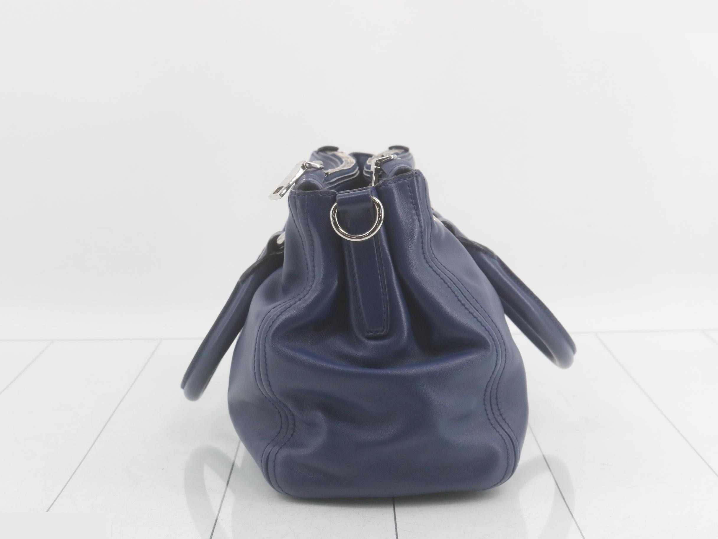 Handbag with shoulder strap, leather, blue — view 4