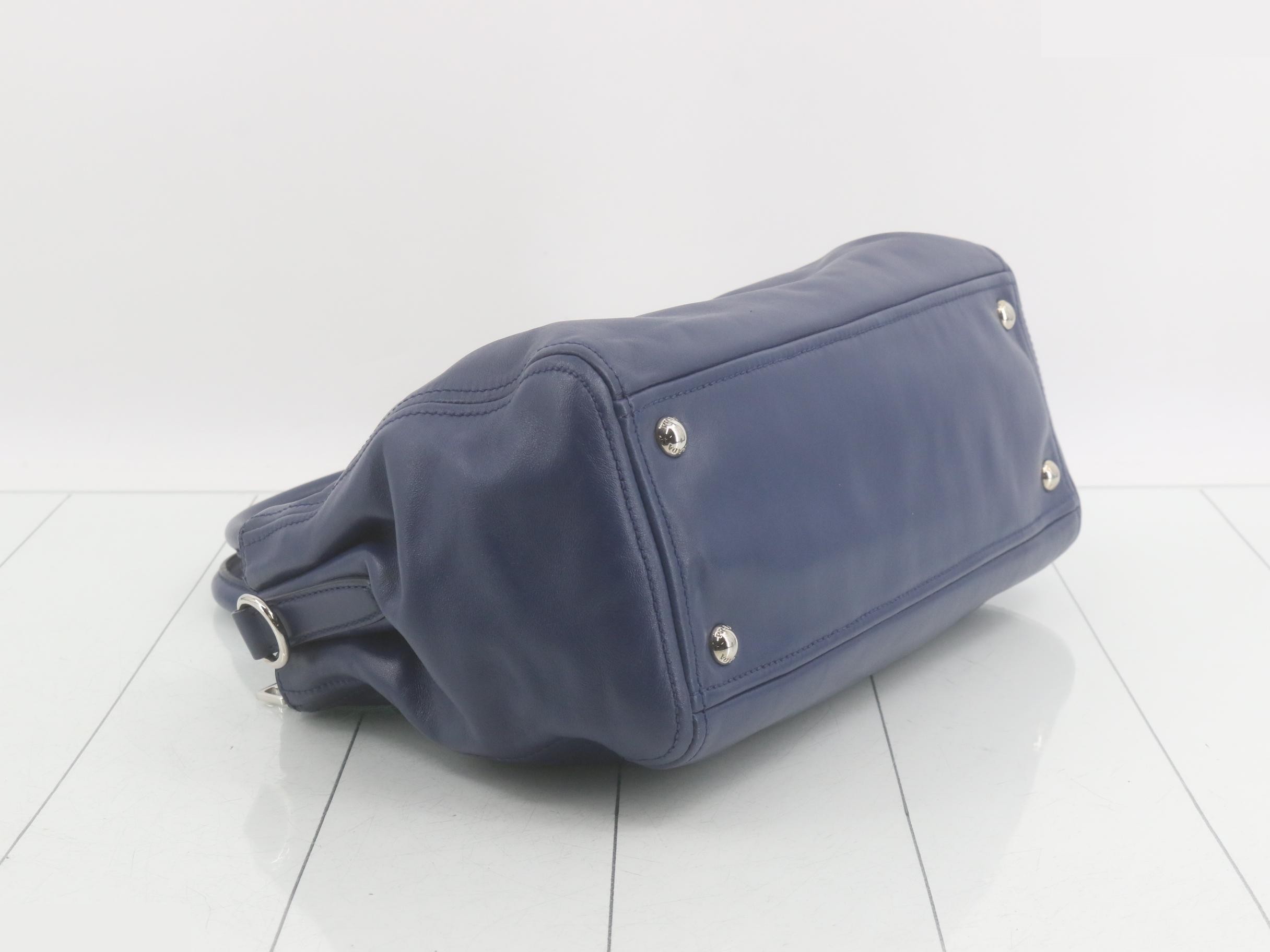 Handbag with shoulder strap, leather, blue — view 5