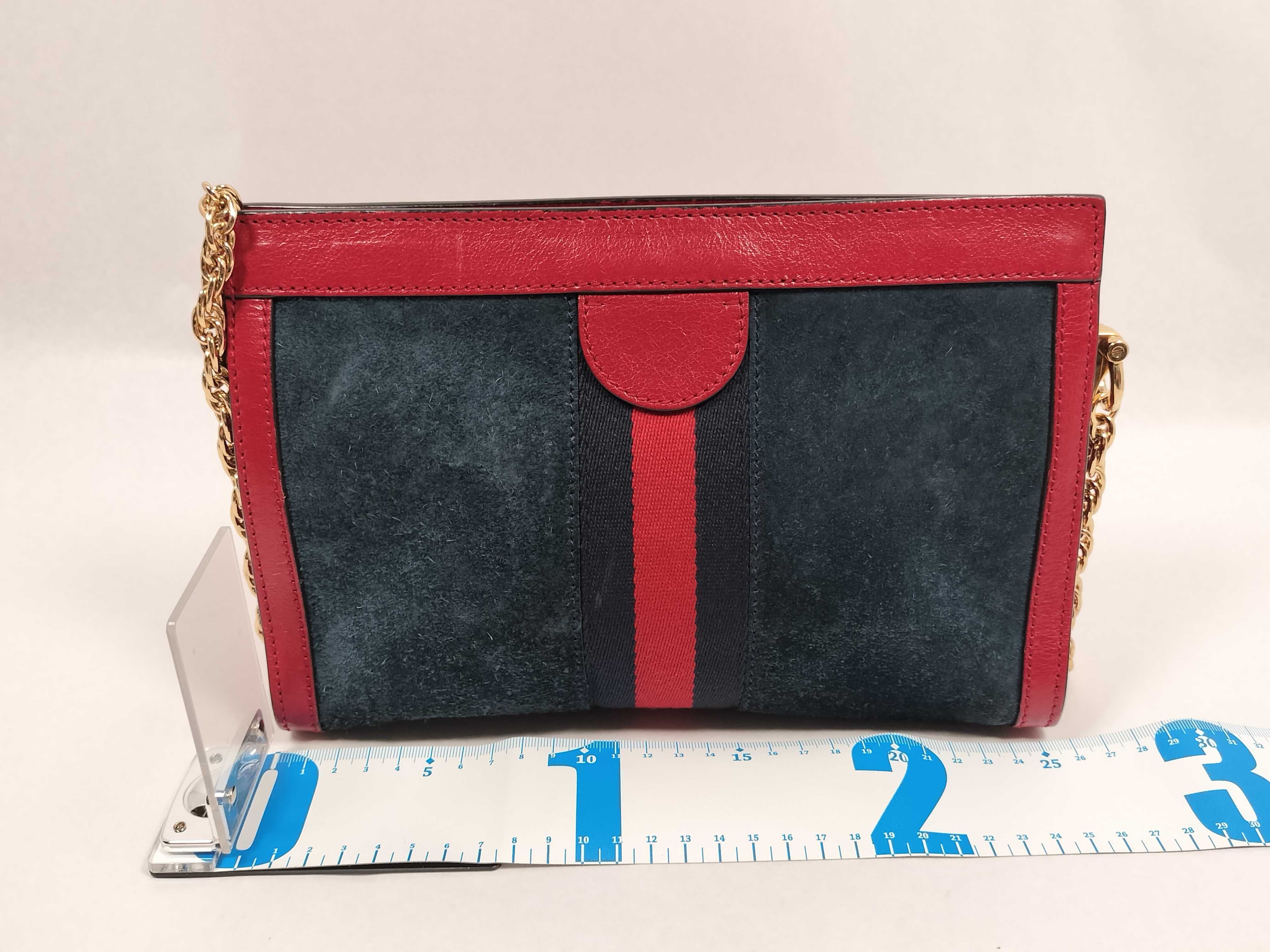 Ophidia Chain Shoulder Bag, Leather Suede, Navy Red, 503877 (Shoulder Bag) — view 2