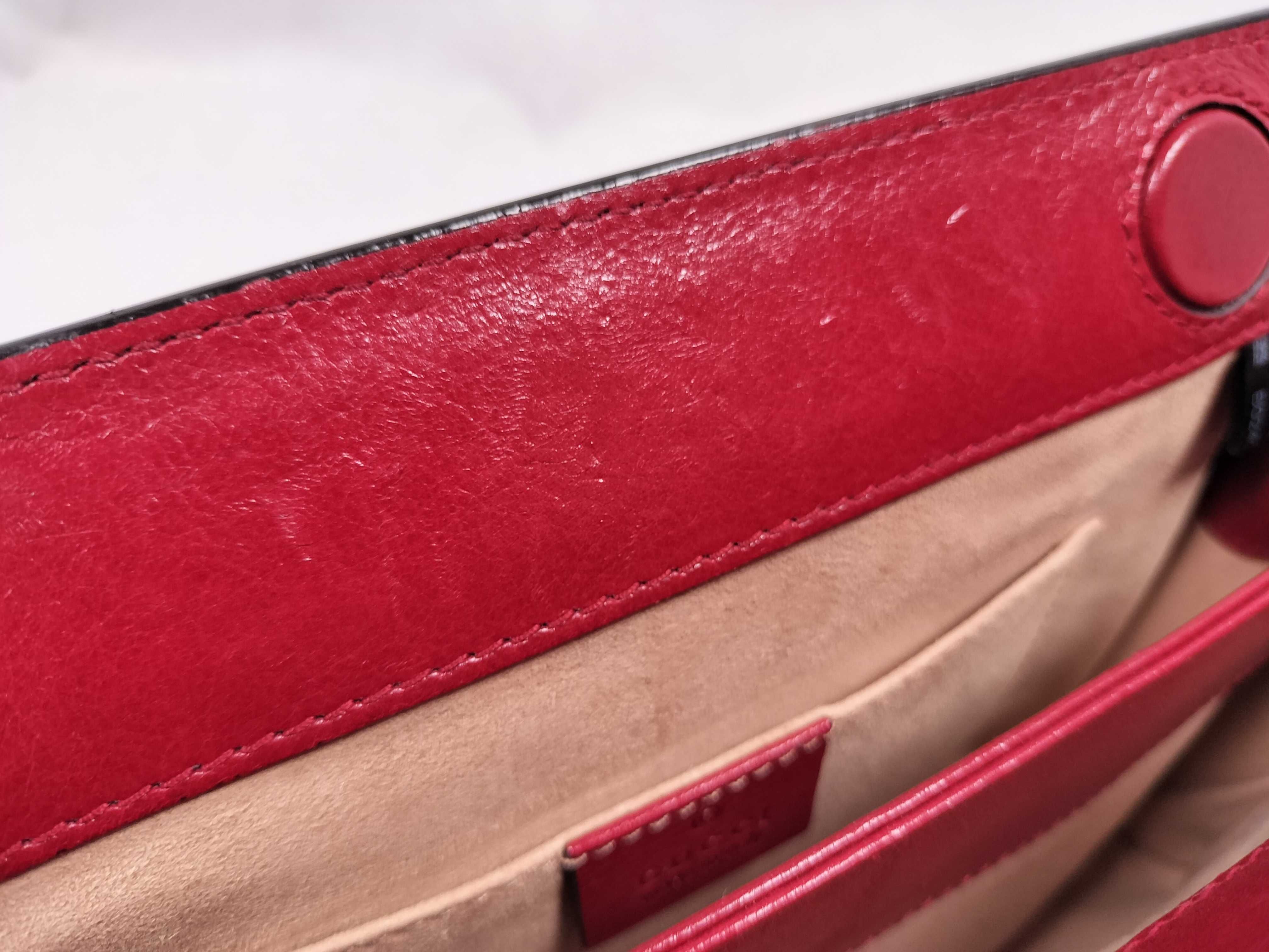 Ophidia Chain Shoulder Bag, Leather Suede, Navy Red, 503877 (Shoulder Bag) — view 11
