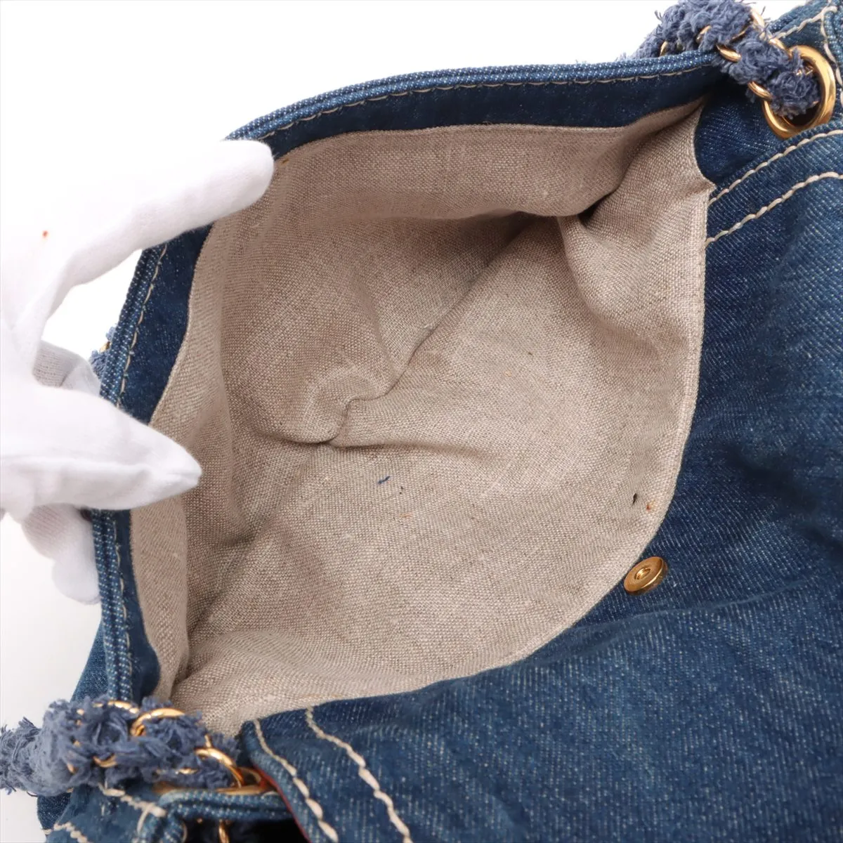 denim x leather chain shoulder bag blue BR4659 — view 12