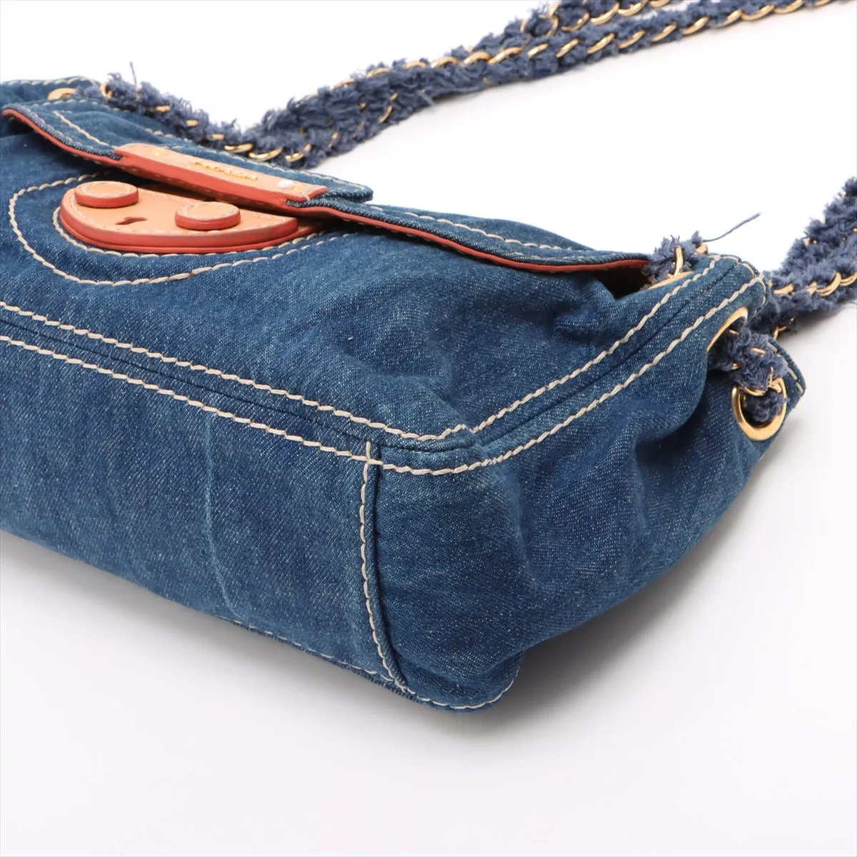 denim x leather chain shoulder bag blue BR4659 — view 3
