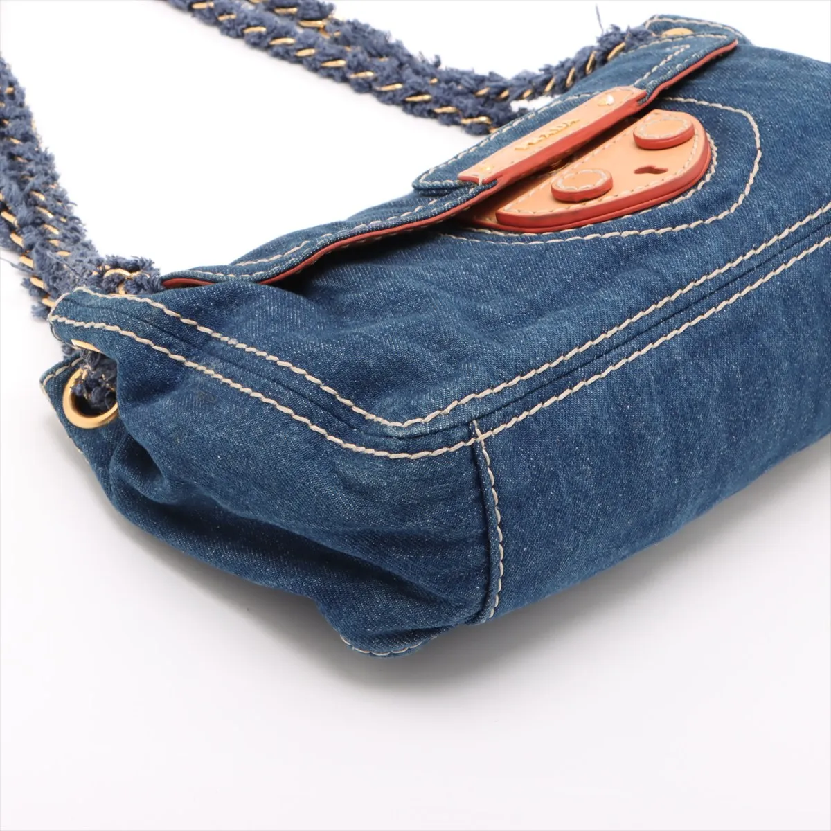 denim x leather chain shoulder bag blue BR4659 — view 4