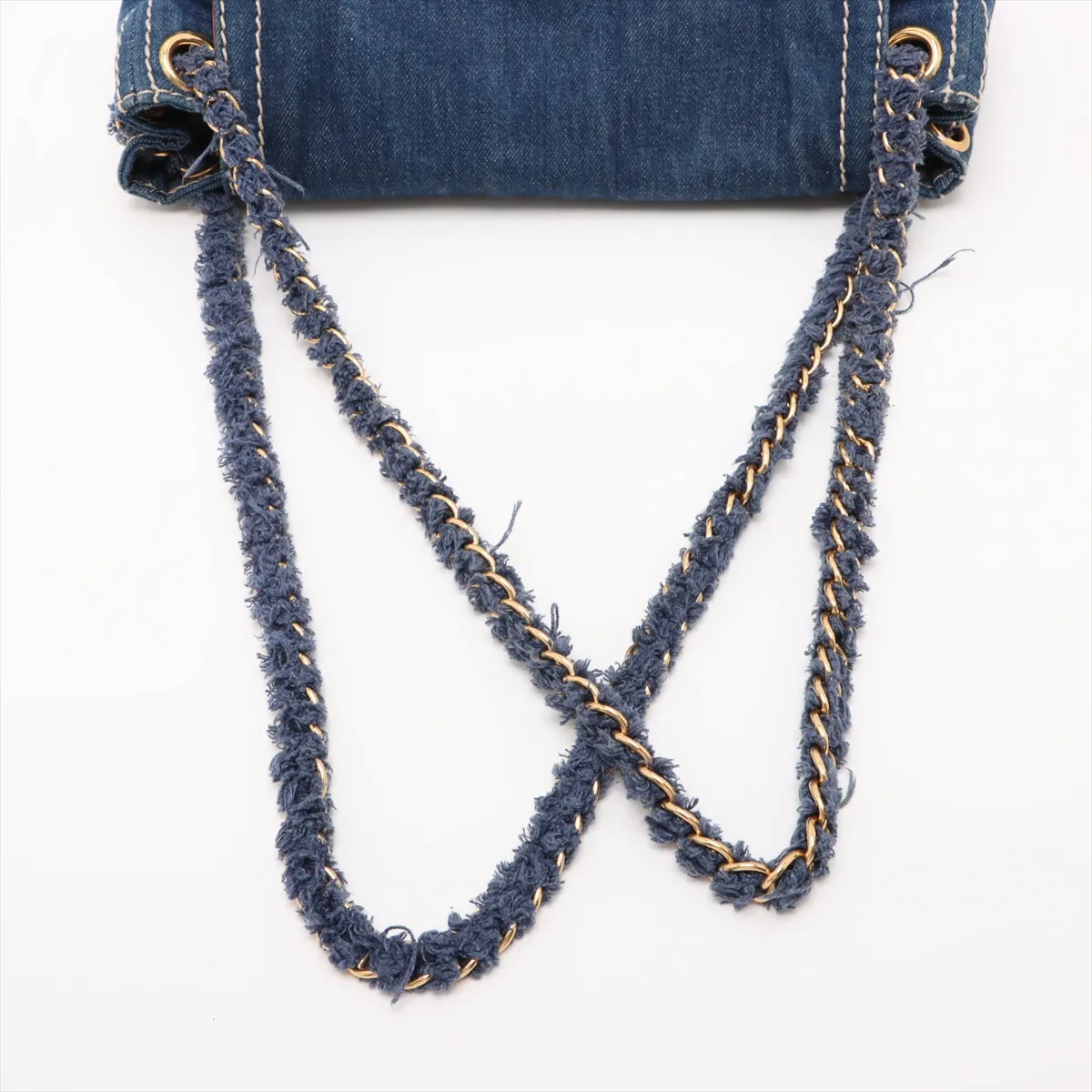 denim x leather chain shoulder bag blue BR4659 — view 5