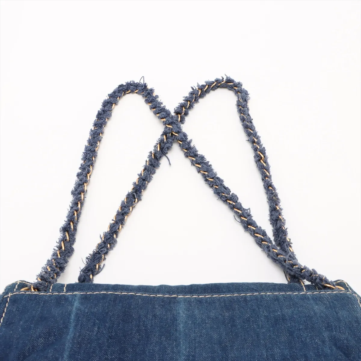 denim x leather chain shoulder bag blue BR4659 — view 6