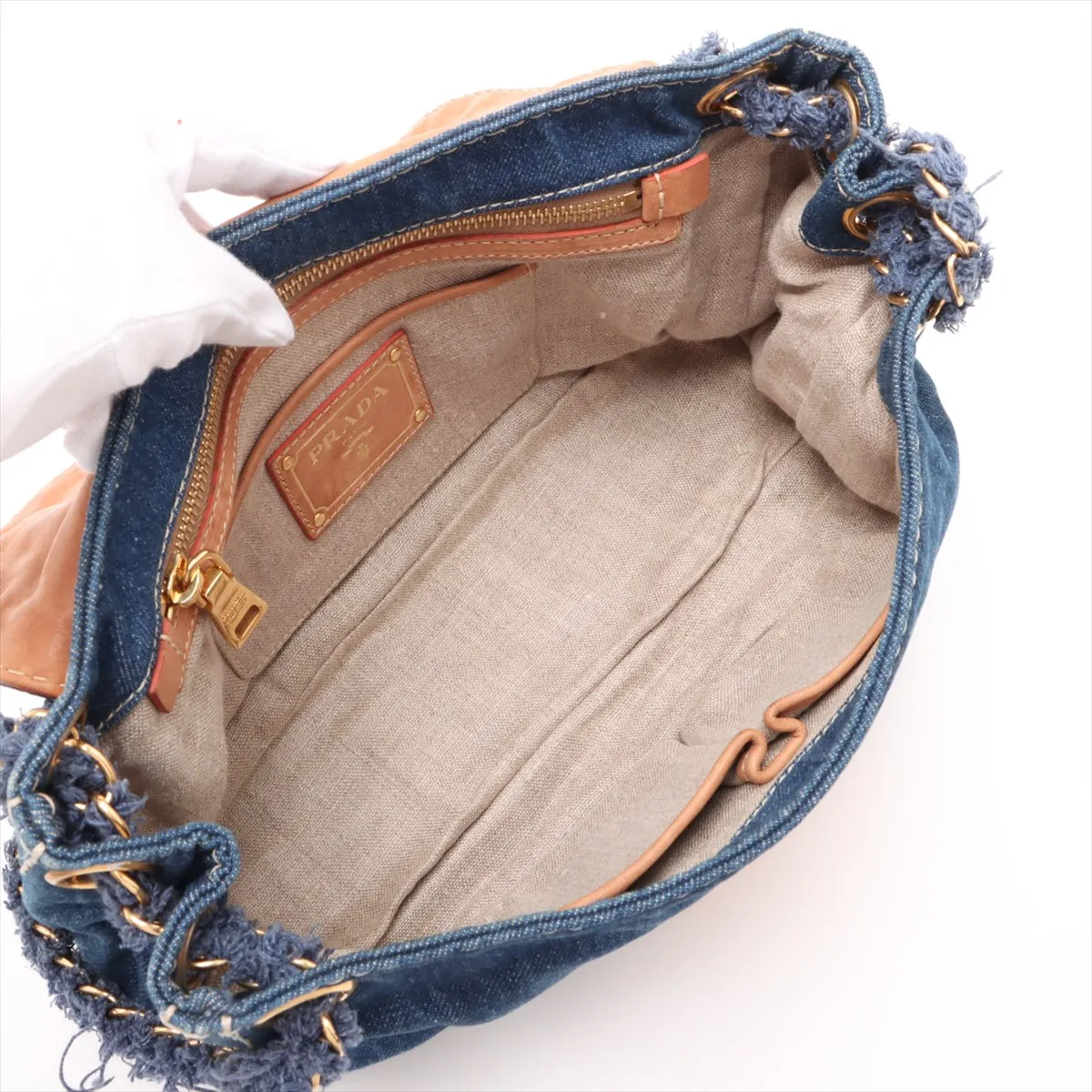 denim x leather chain shoulder bag blue BR4659 — view 7