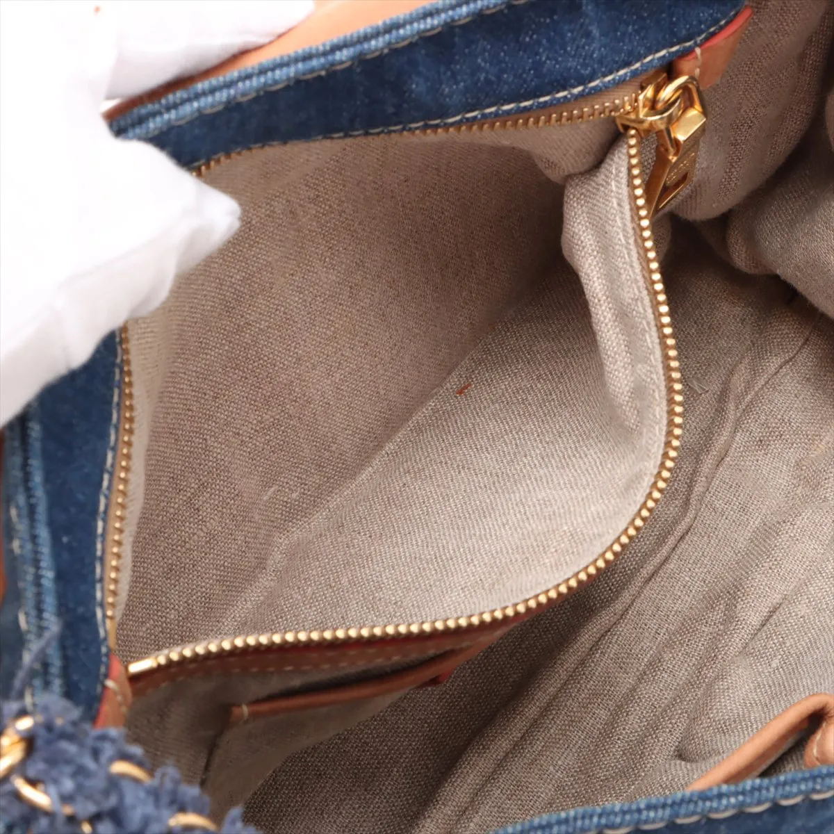 denim x leather chain shoulder bag blue BR4659 — view 8