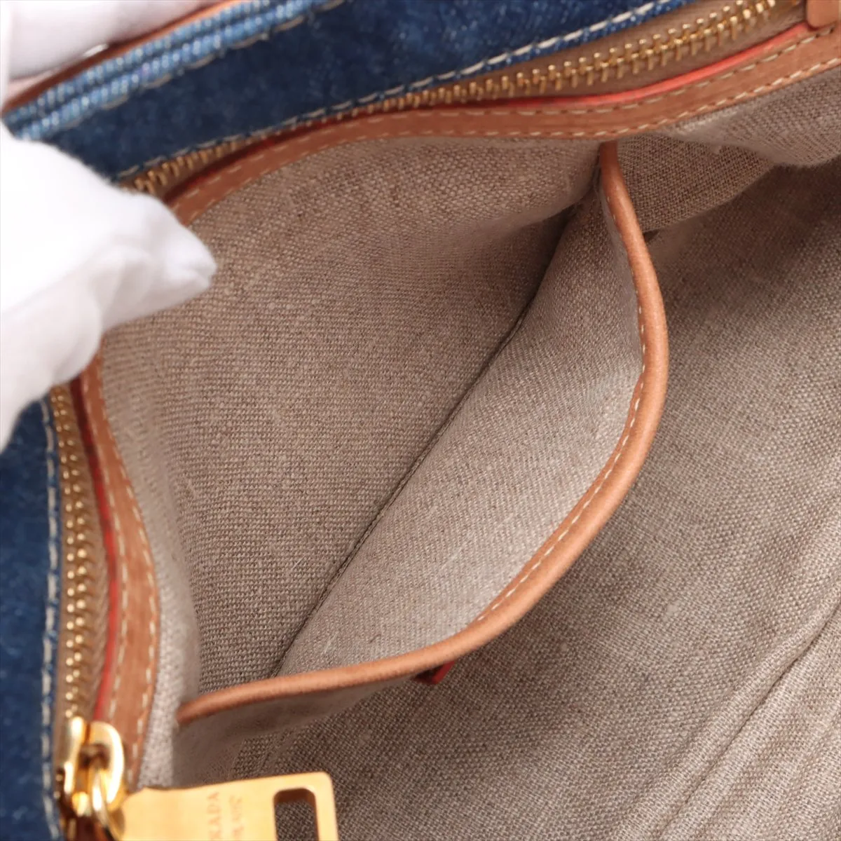 denim x leather chain shoulder bag blue BR4659 — view 9
