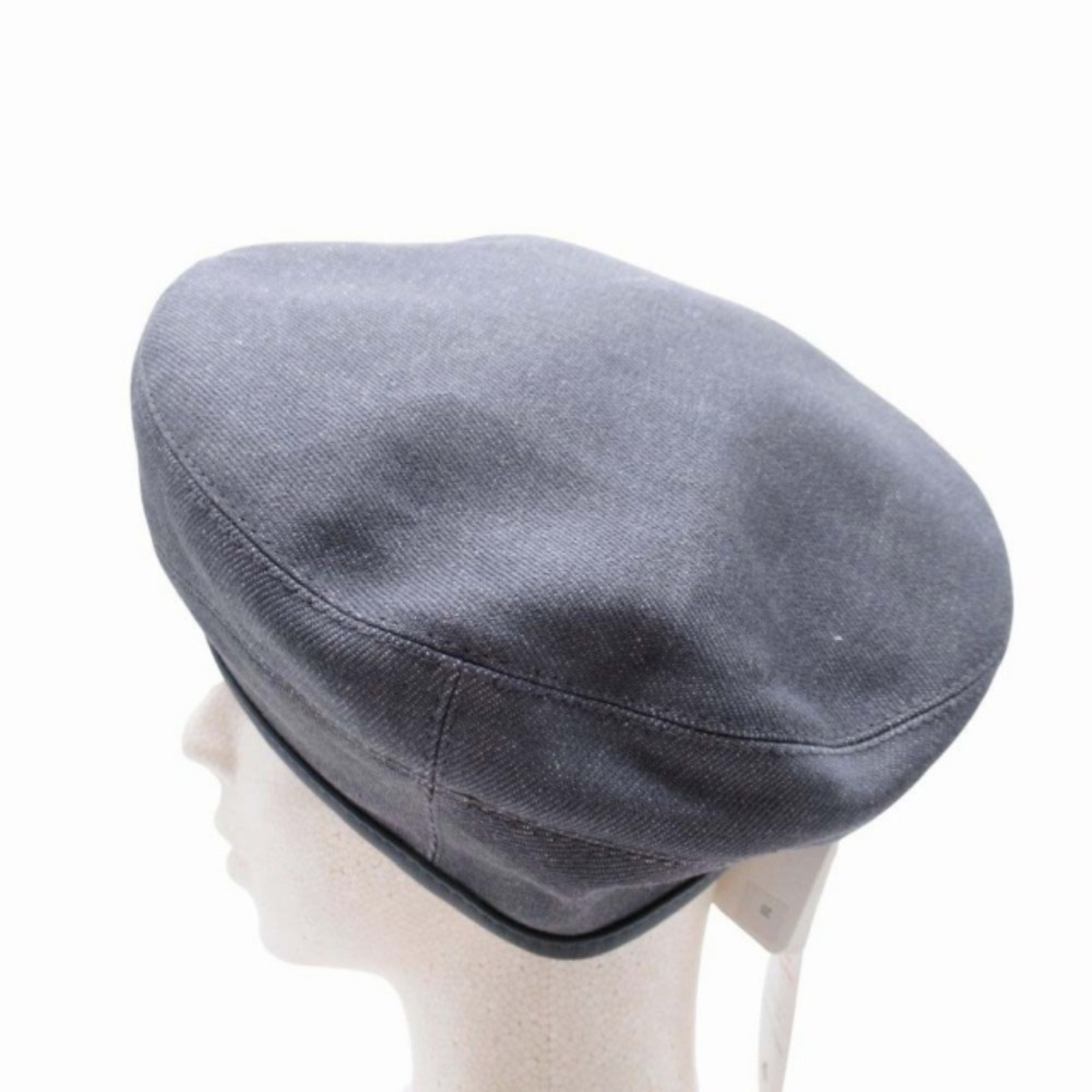 Gabrielle beret, denim beret with leather trim and Sellier buttons, 58cm, gray. (Other accessories) — view 2