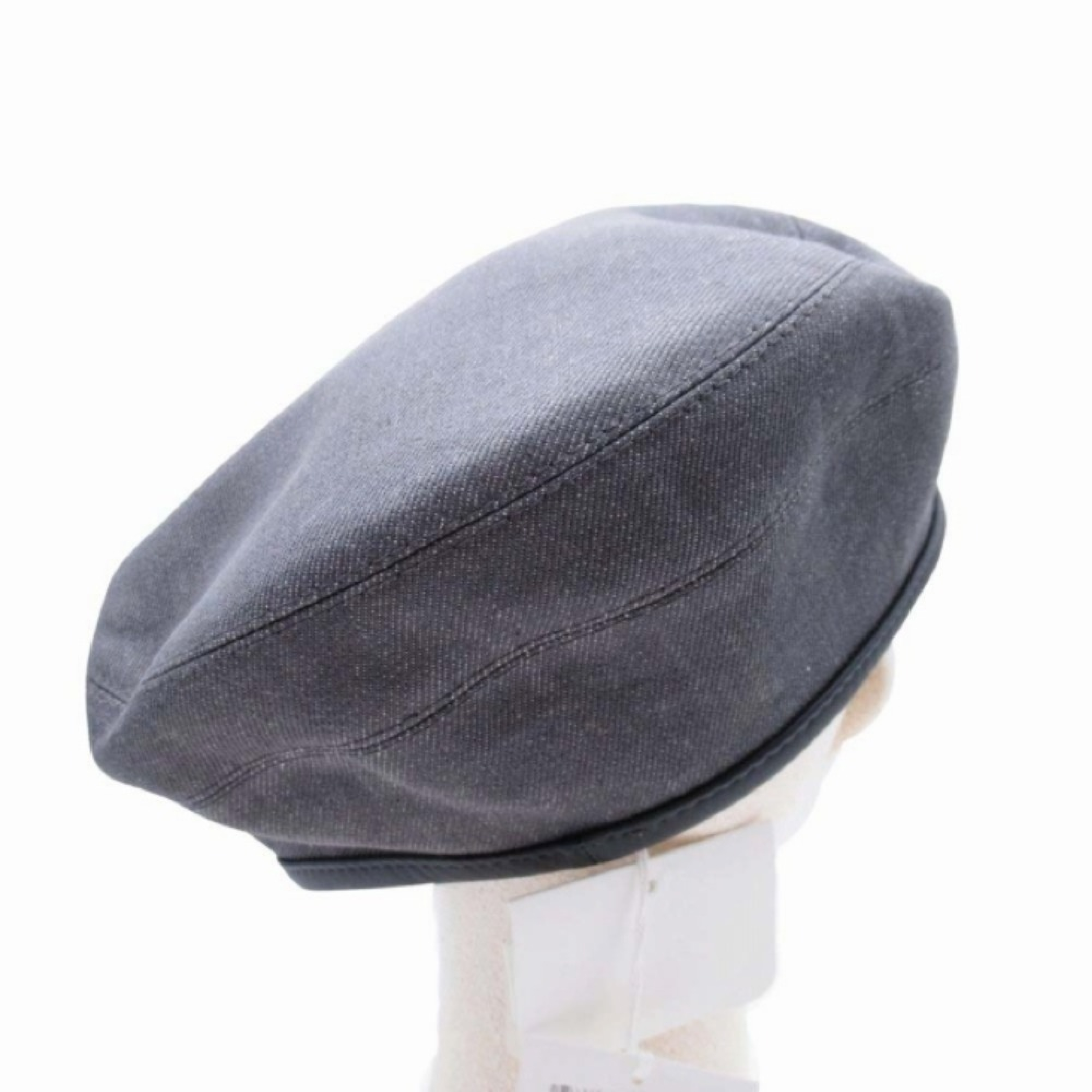 Gabrielle beret, denim beret with leather trim and Sellier buttons, 58cm, gray. (Other accessories) — view 3