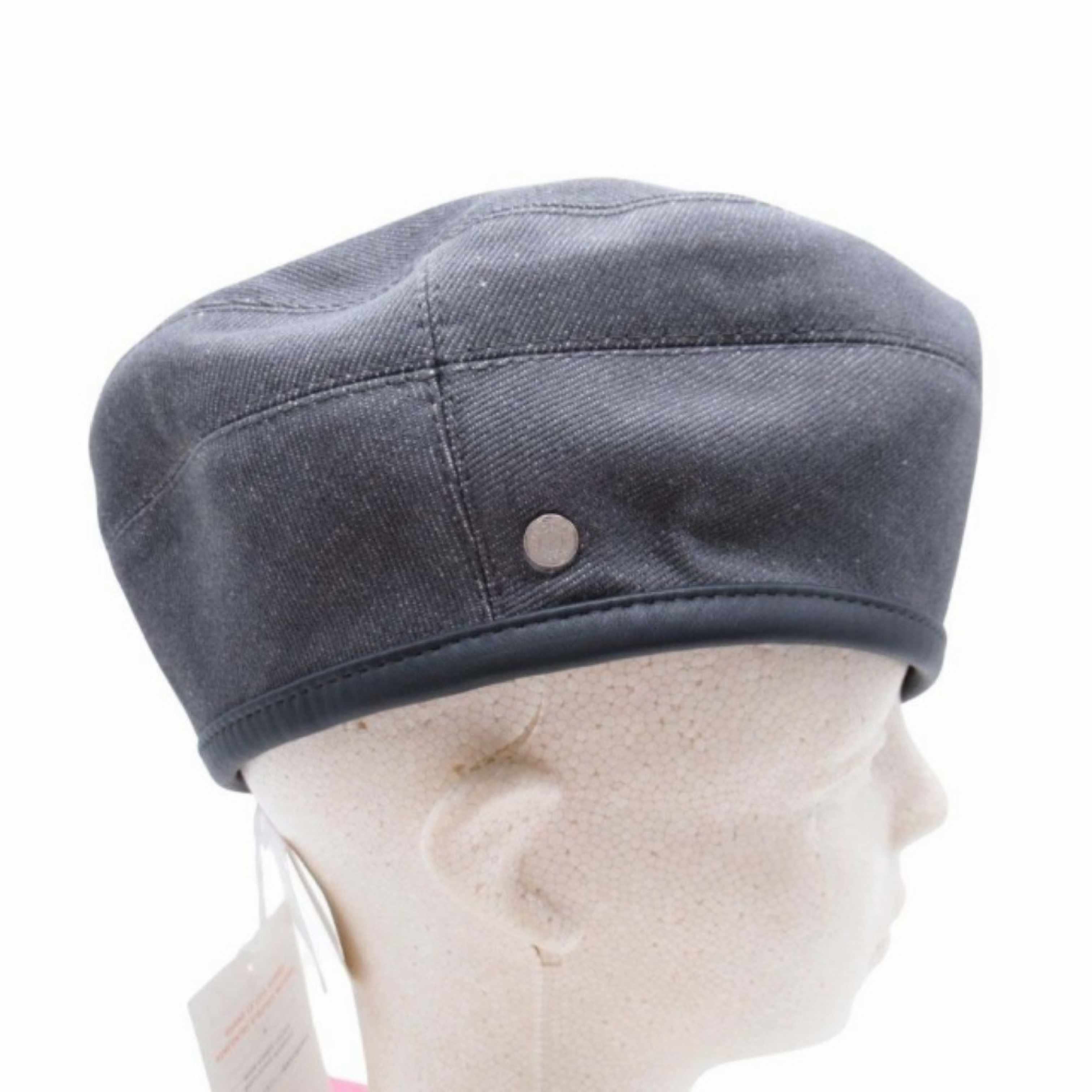 Gabrielle beret, denim beret with leather trim and Sellier buttons, 58cm, gray. (Other accessories) — view 4