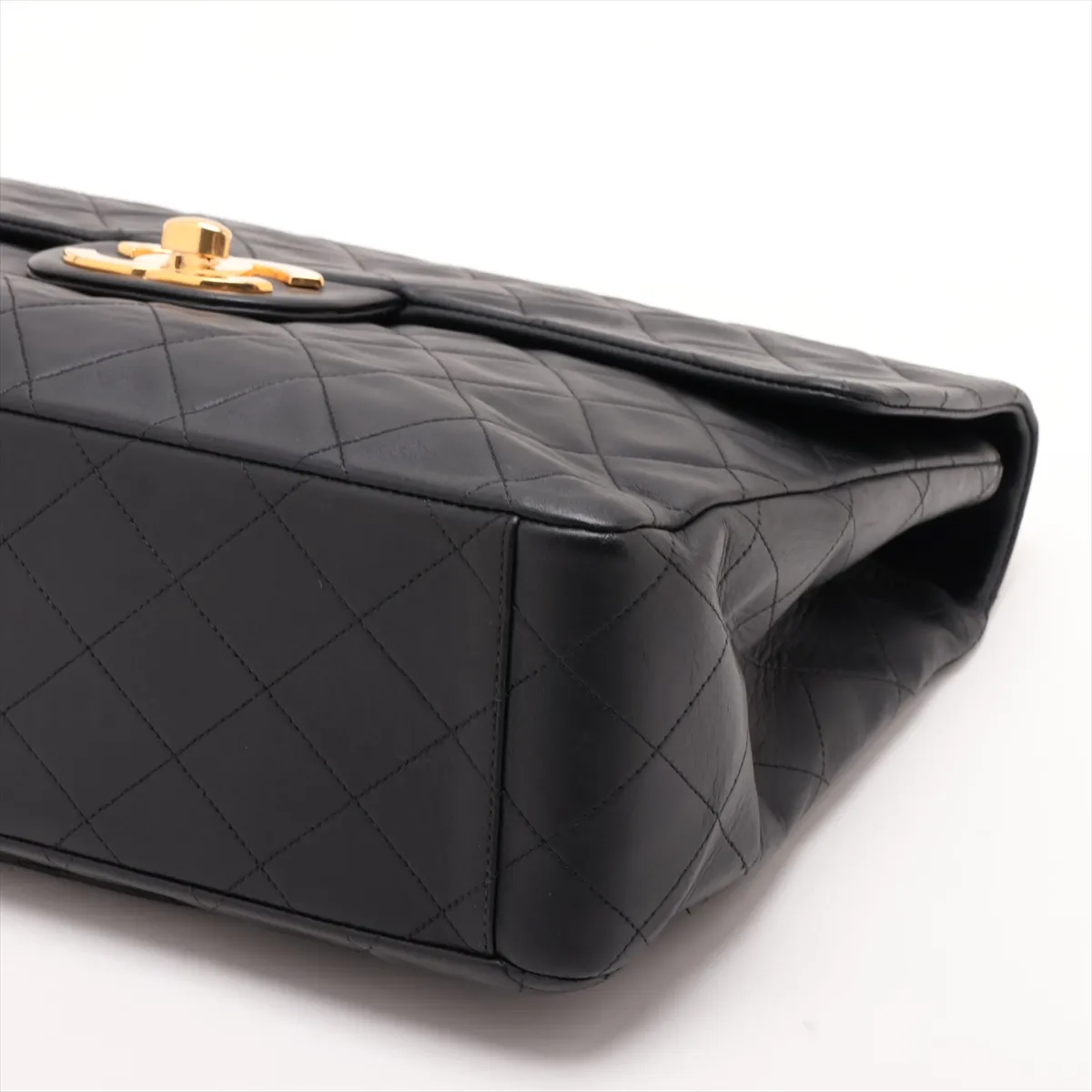 Large Matelassé 34 Maxi Lambskin Single Flap Double Chain Bag, Black with Gold Hardware, 2585359, Series 3 — view 3