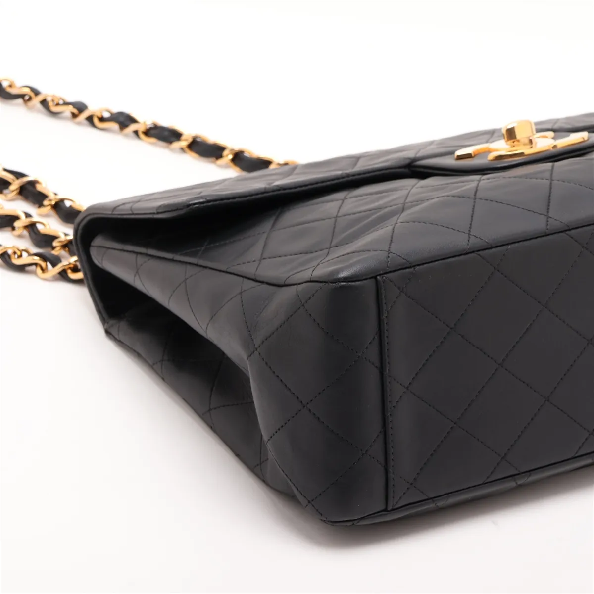 Large Matelassé 34 Maxi Lambskin Single Flap Double Chain Bag, Black with Gold Hardware, 2585359, Series 3 — view 4