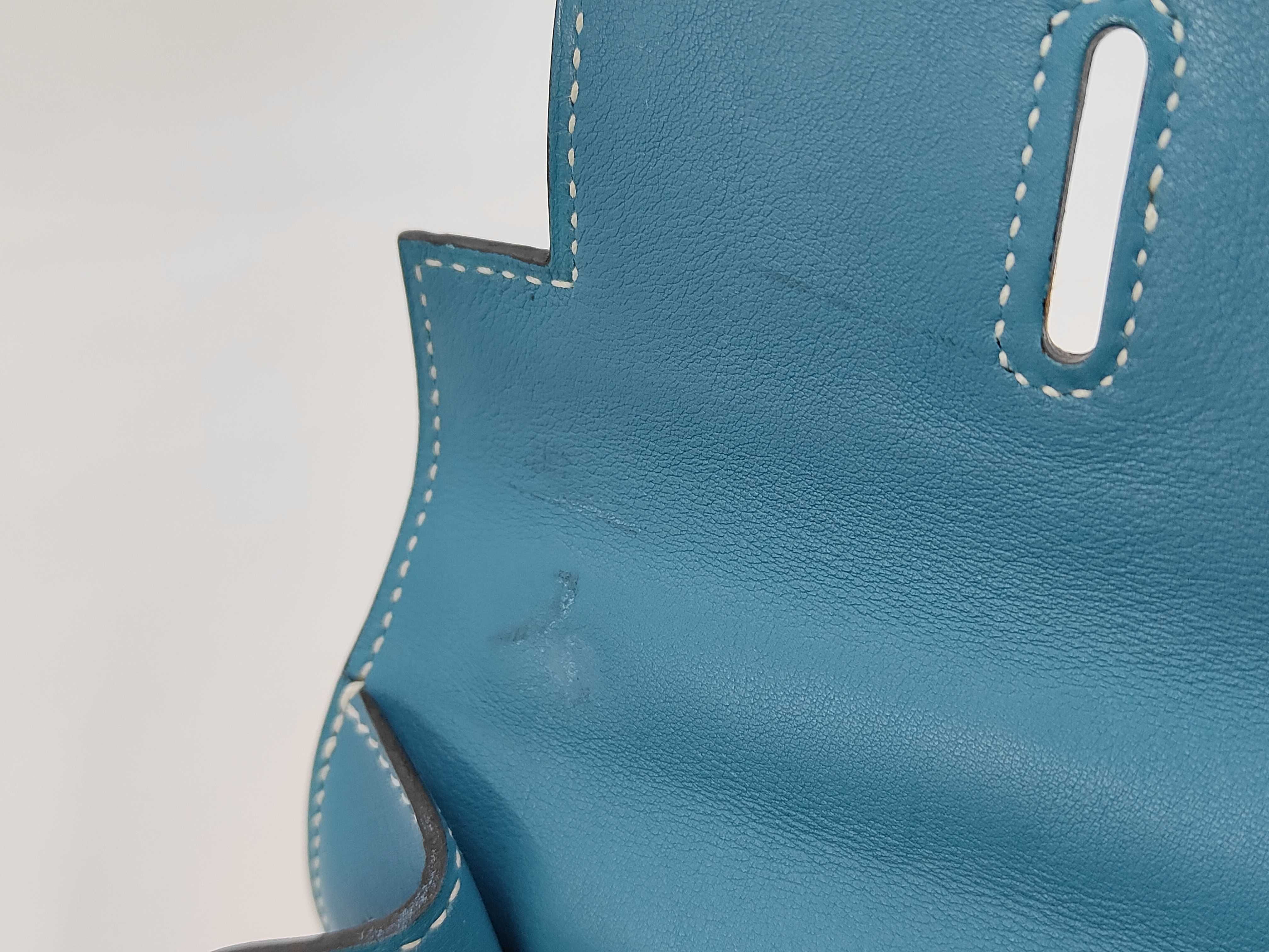 Kelly Flat 35, Veau Swift leather, Turquoise, Stainless Steel, K stamp, Handbag — view 11