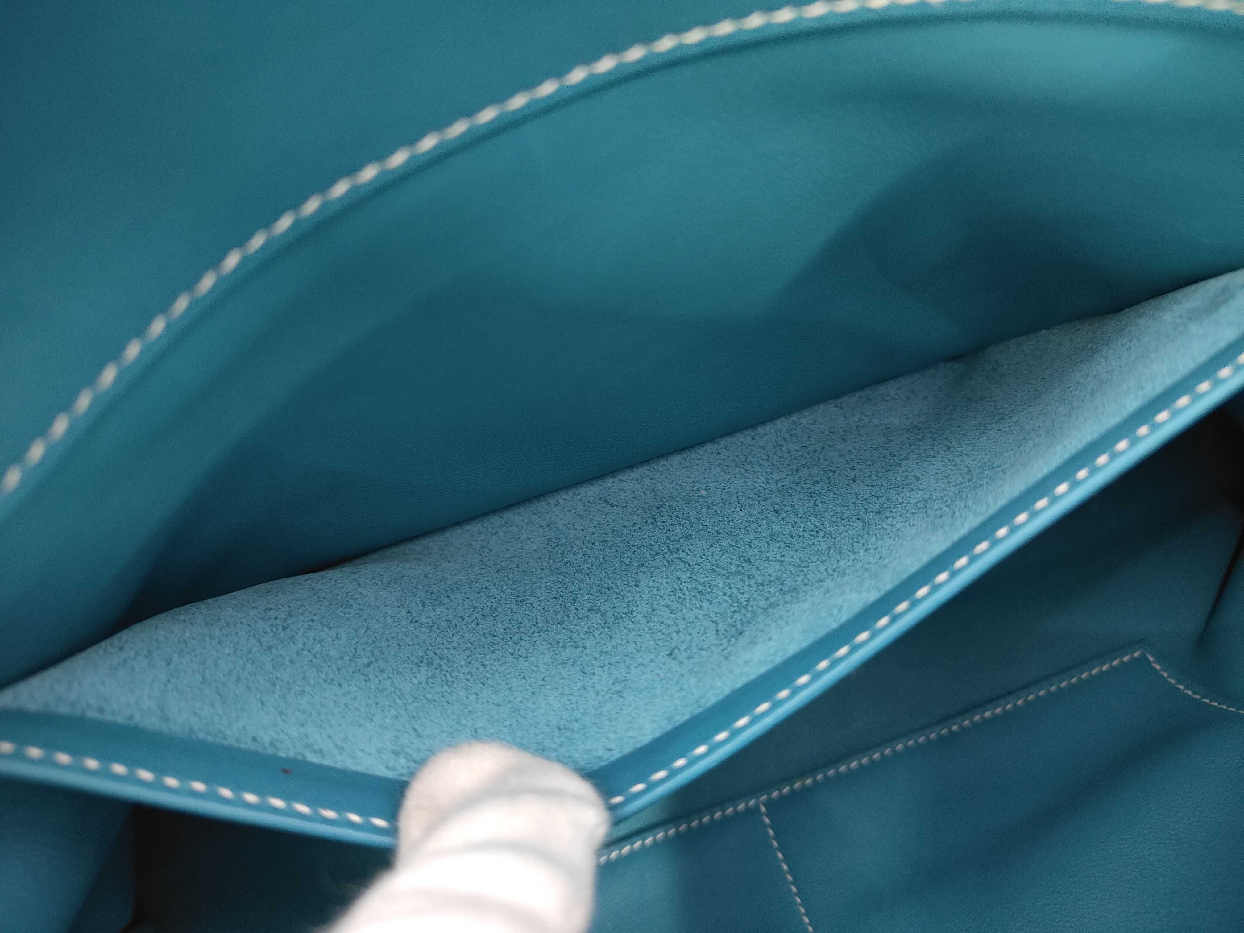 Kelly Flat 35, Veau Swift leather, Turquoise, Stainless Steel, K stamp, Handbag — view 12
