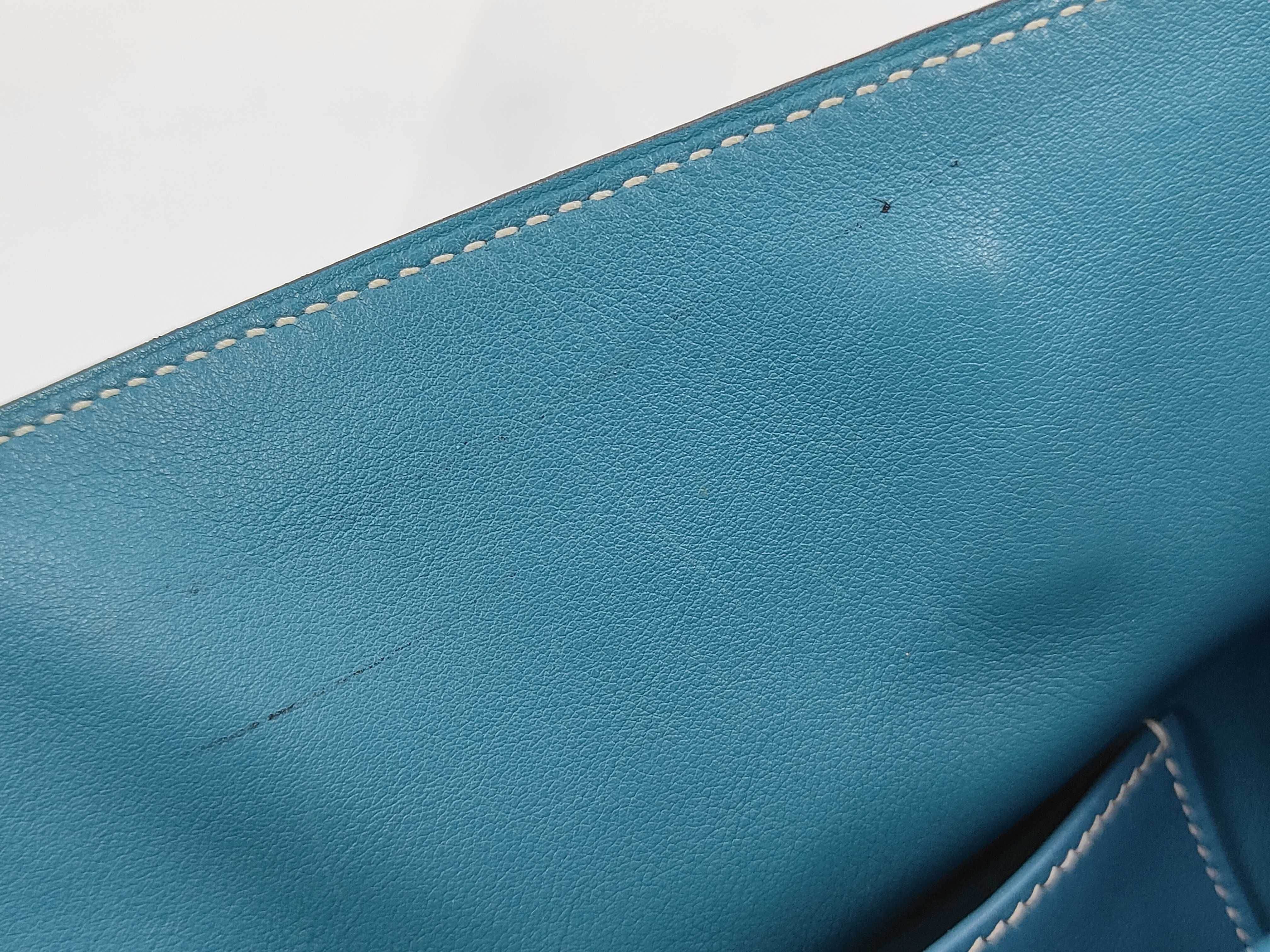 Kelly Flat 35, Veau Swift leather, Turquoise, Stainless Steel, K stamp, Handbag — view 14